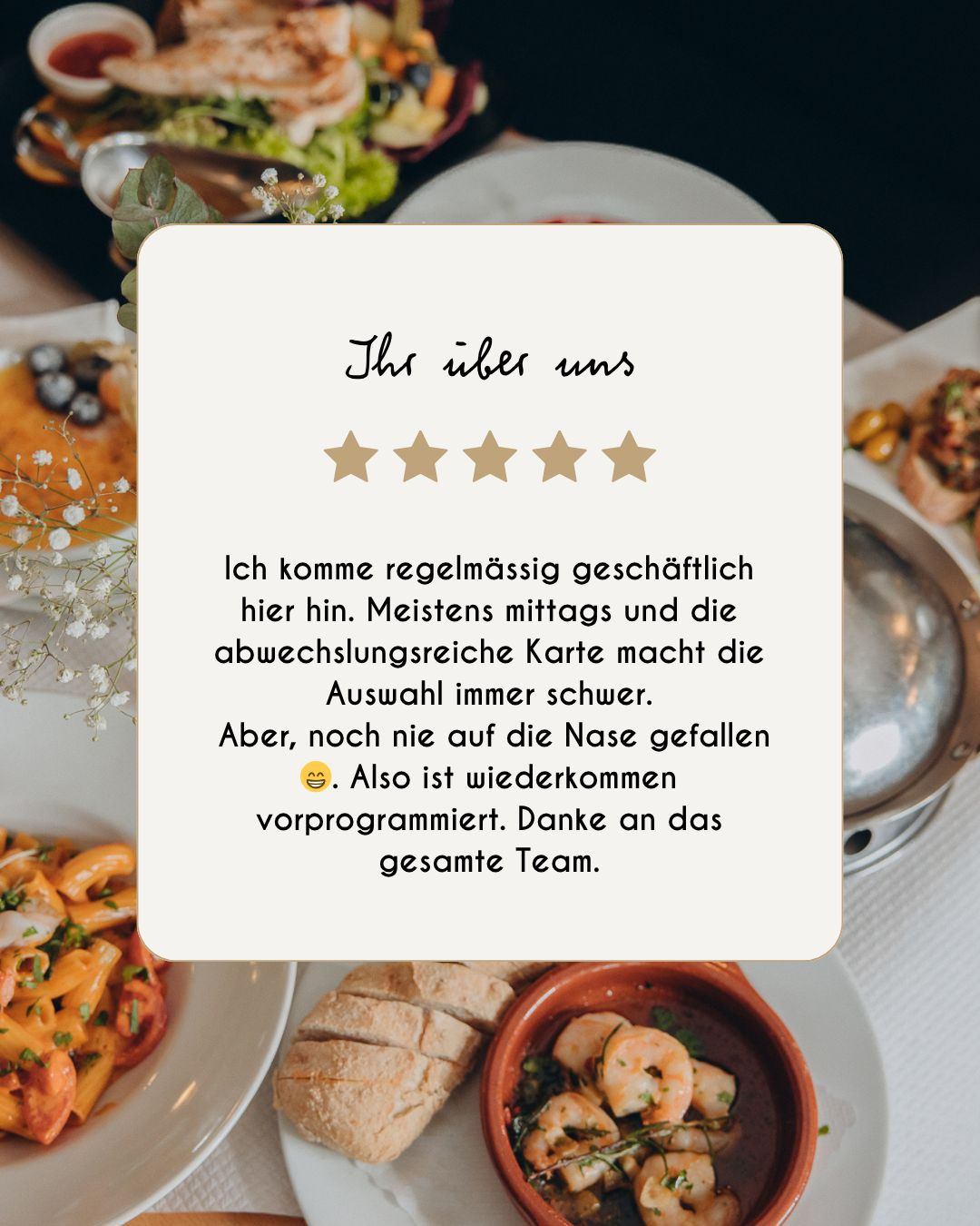 5 Sterne, liebe Worte und so viele schöne Rückmeldungen.
Es bedeutet uns wirklich viel, wenn ihr eure Erfahrungen im Kaffeehaus mit uns teilt – ob nach einem Frühstück, einem Abendessen oder einfach einem guten Kaffee zwischendurch.
Danke für jede Bewertung, jeden Besuch und all die Menschen, die diesen Ort mit Leben füllen.