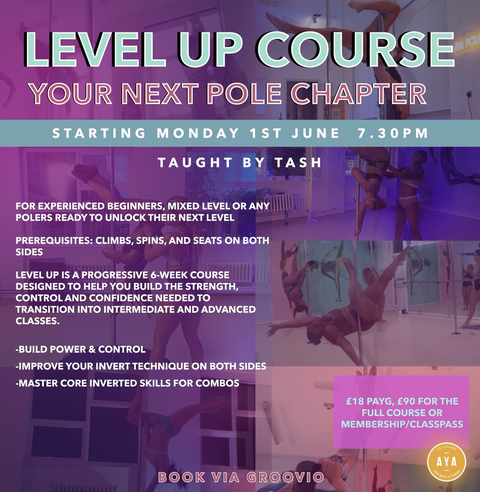 Stuck between beginner and intermediate? You’re not alone - we’ve got you 💪
🌟Level Up Pole Fitness is a progressive 6-week course focused on developing the strength, control, and confidence in your inversions to help you move into more Intermediate and Advanced classes.
🌟 Whether you’ve just started going upside down on one side or are advanced on one side this course will refine your technique, strengthen your foundations and help you feel confident in your inverted combos on both sides.
🌟 We follow a set syllabus, with each week focusing on a different area of progression to help you refine your technique and feel strong on both sides. Expect structured drills, conditioning and supportive coaching throughout.
Drop in weekly or book the full 6-week journey - your next pole chapter starts here! 💫
Curious about what’s covered each week?
📩 Drop us a message or email to find out more!