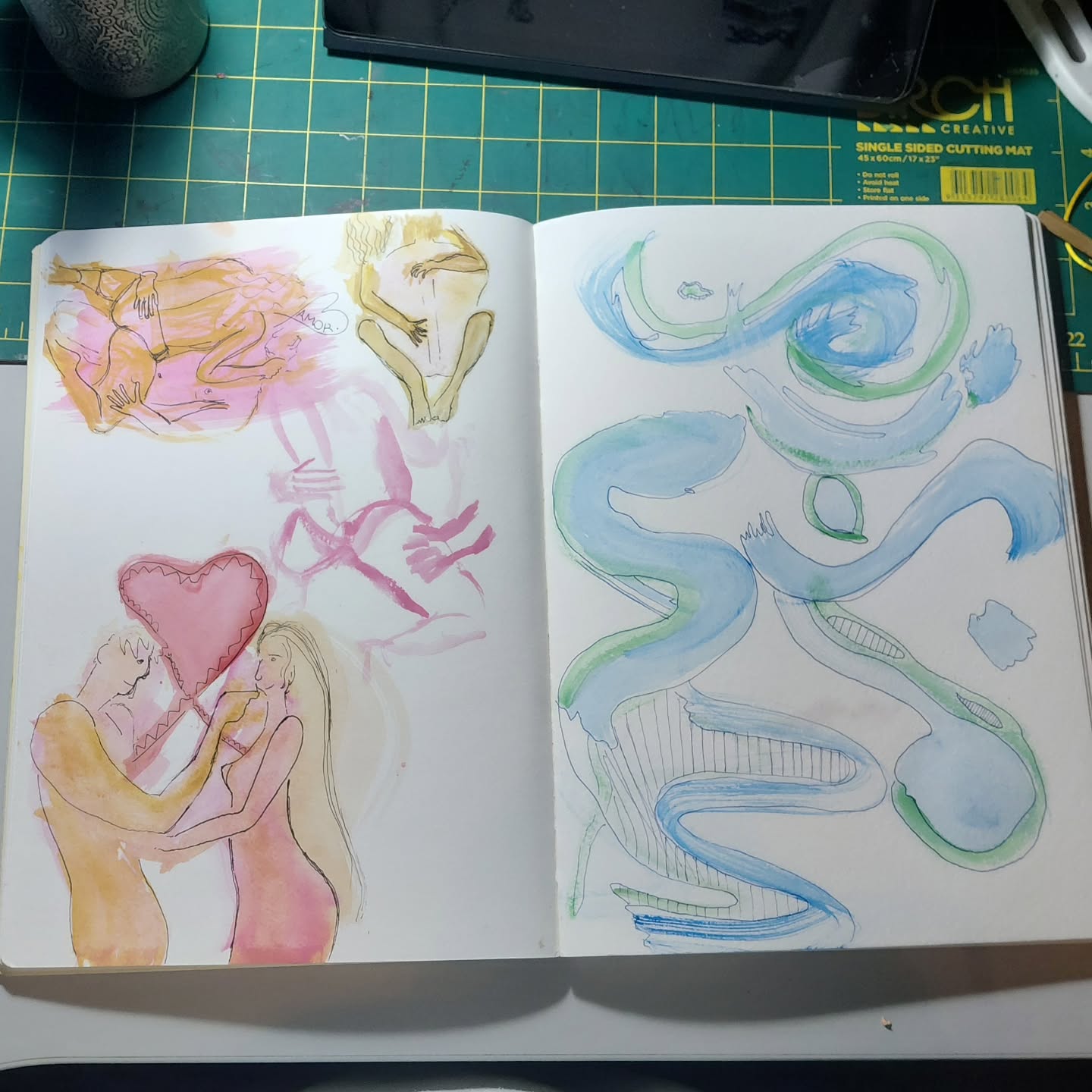 G.M.A.R - 15/100
Water colour and pen.
Playing with the idea of tantra (left) and just playing with the brush (right).