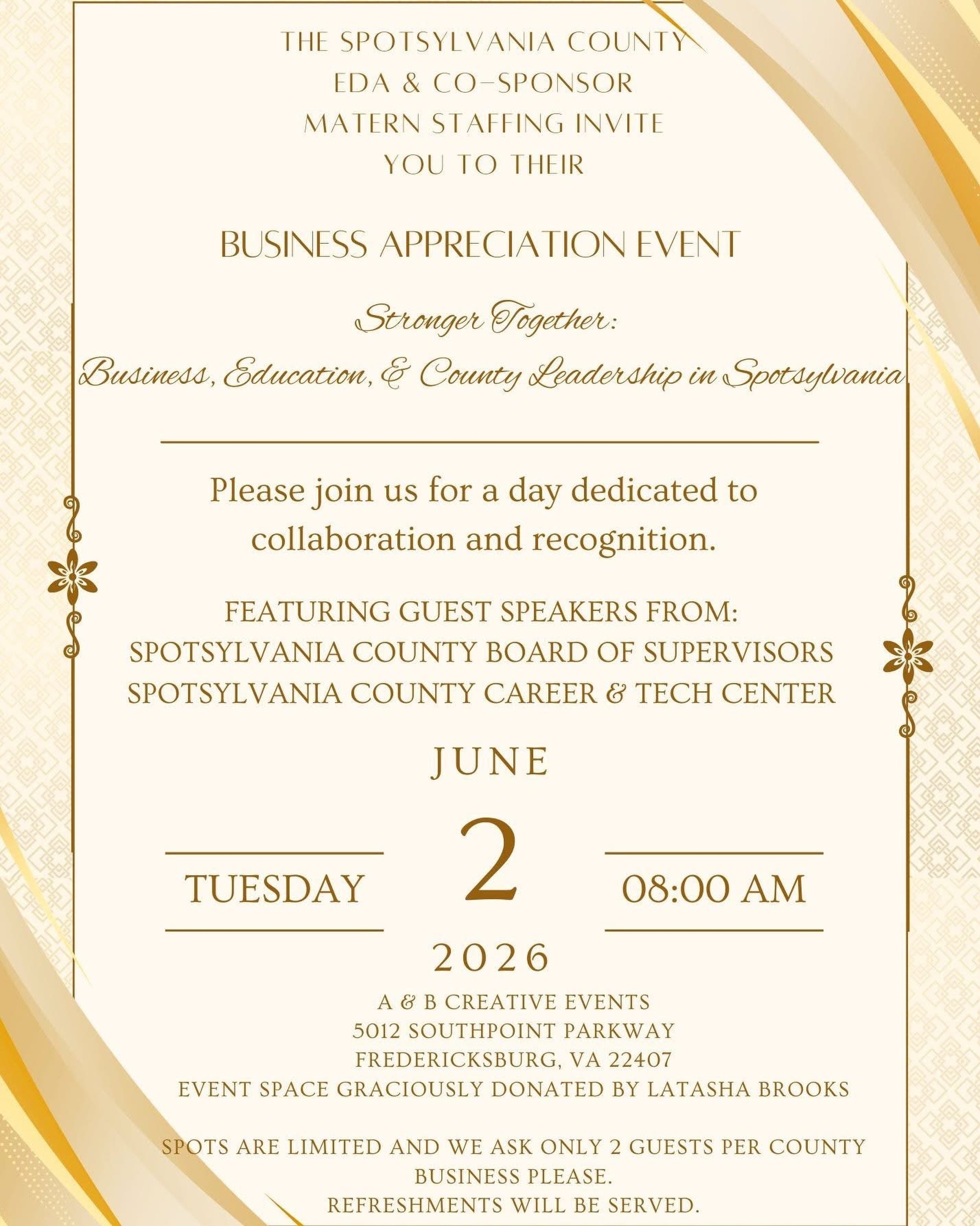 RSVP!!!!!!!
June 2 | 8-10am | A&B Creative Events location
Get your free tickets - https://events.ticketleap.com/tickets/spotsyecondev/EDA2026Event