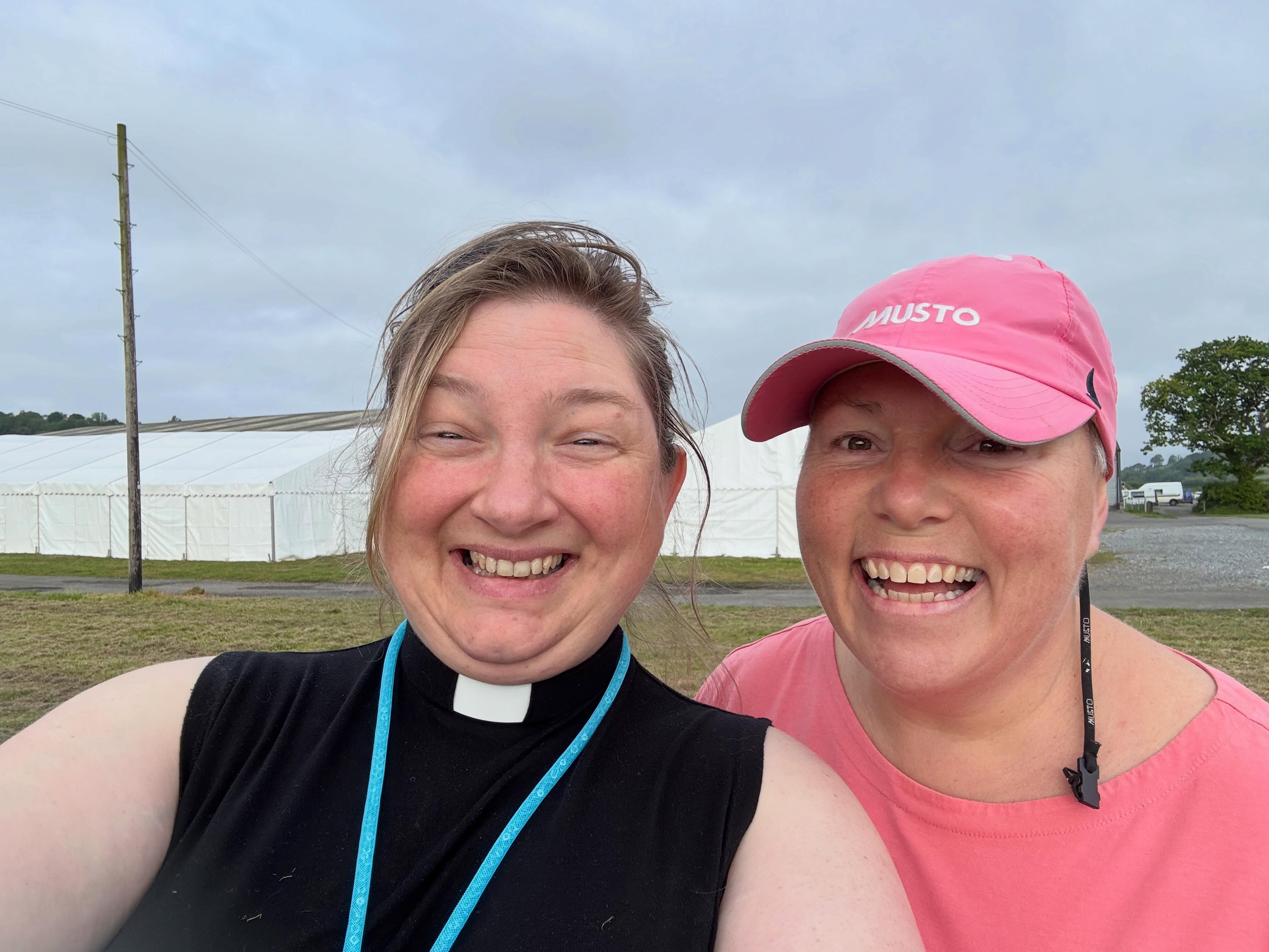 Set up has begun, these two crazy clerics have basically pulled an all nighter, doing youth group followed by set up for Open to God. God is Good.