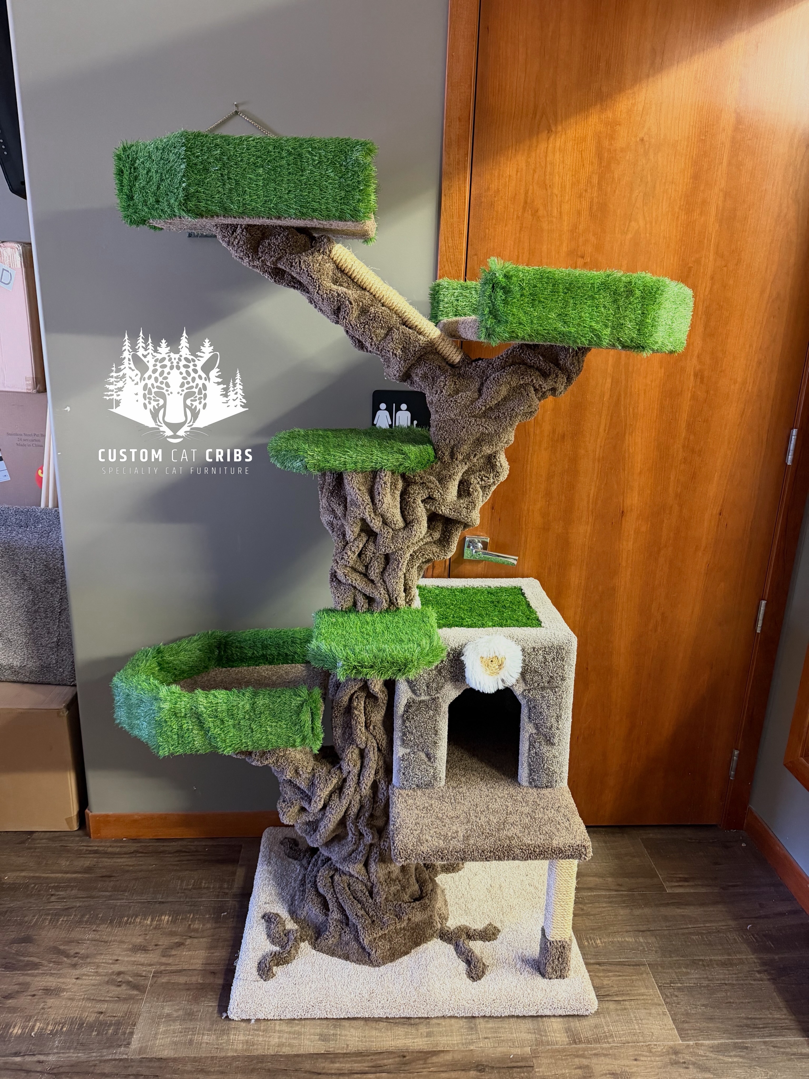 Turf Multi-Cat Extension
$750 ($780 with Extension Scratcher)
A funky tree I made last week featuring some artificial grass for beds. A little different to work with but definitely a cool new project. If you’d like a tree with the beds done in turf that is now an option! (No this tree is not for outdoors).