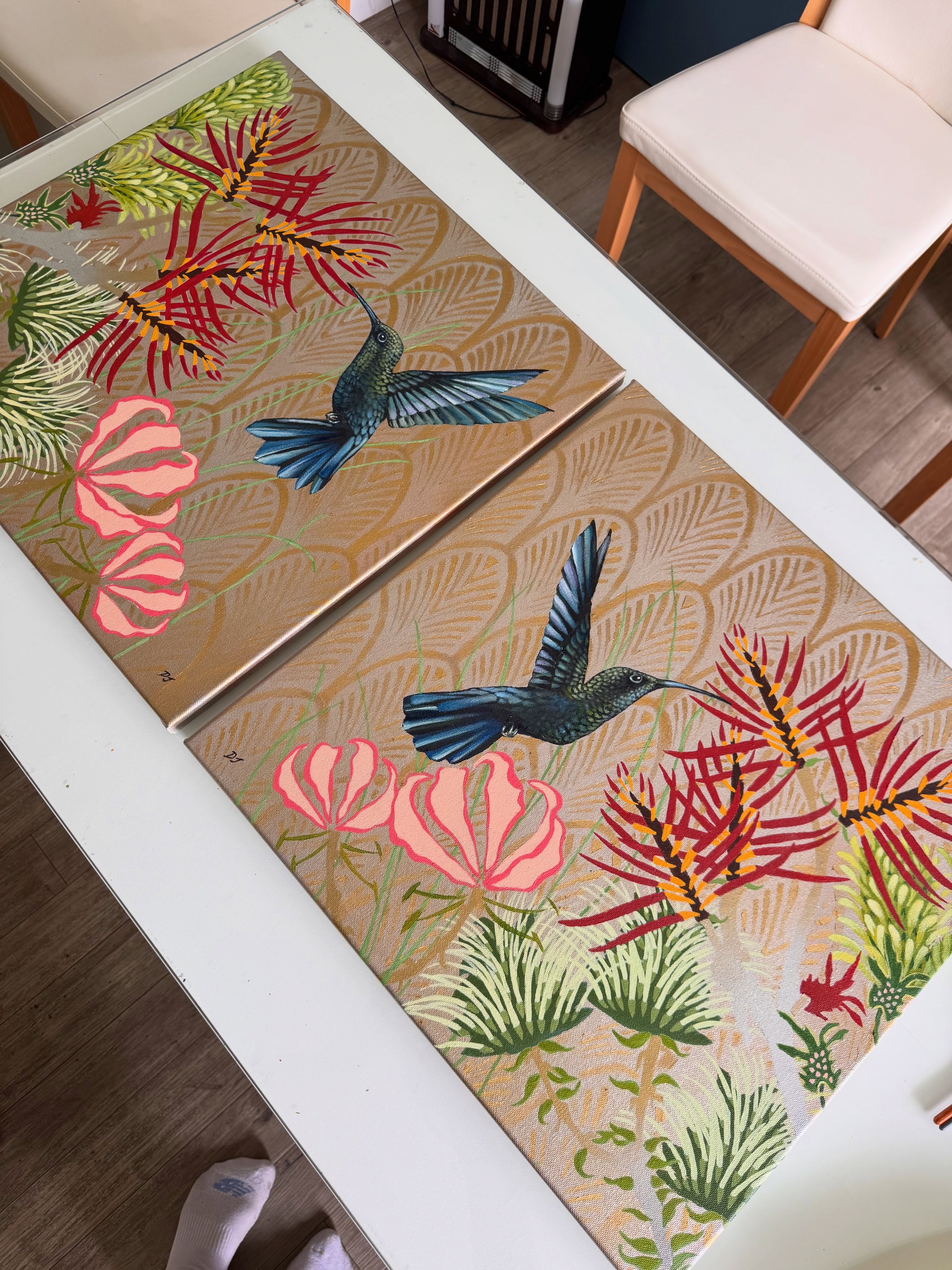 Capturing the essence of Brazil in these mixed media artworks..
Commissioned to complement the jaguars previously created, working with the same style Art Deco, hand gilded canvases.. ready for framing! 😁
@sarafisher_1_
#new #commission #brazil #artbydeborahjones