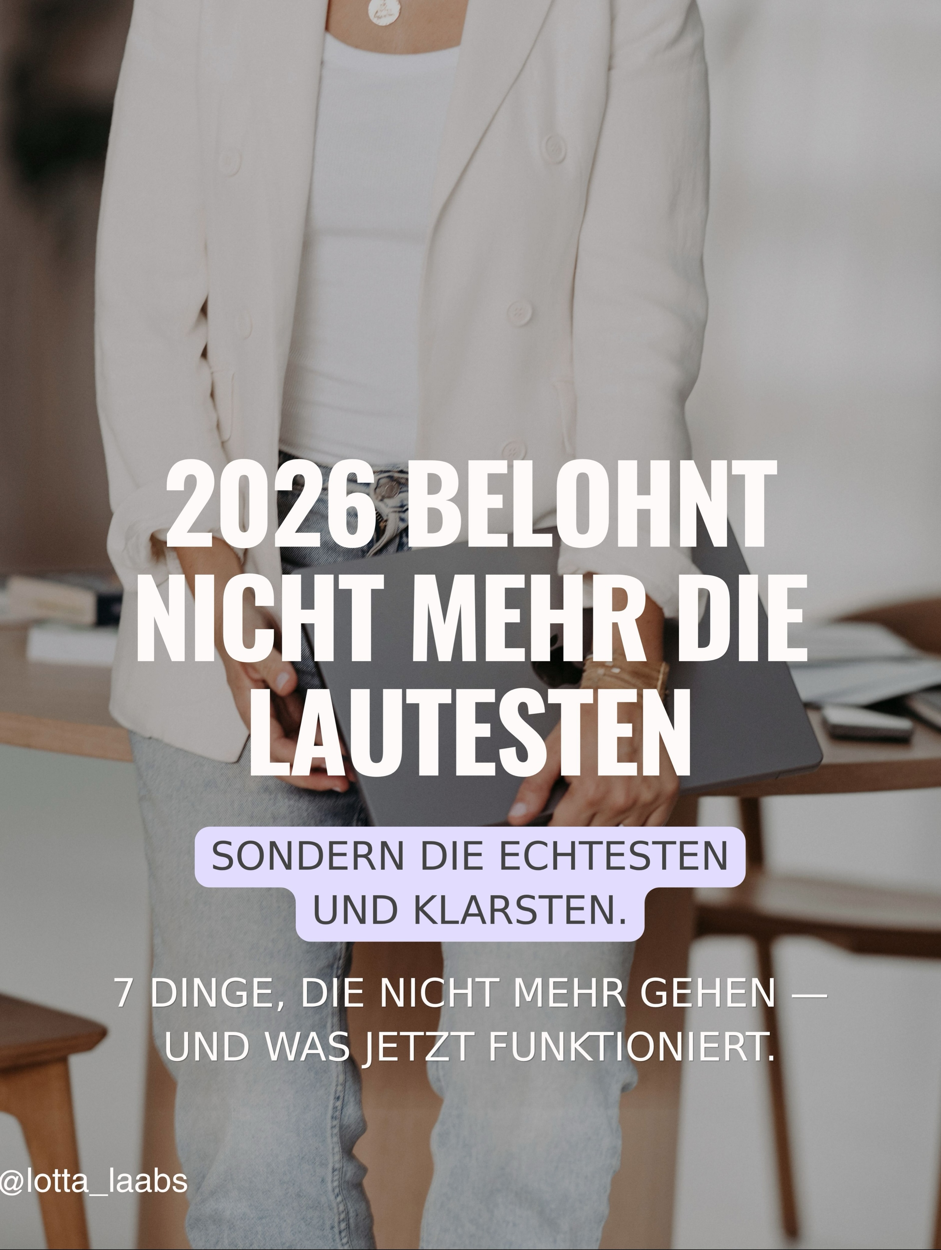 Echt? Ja, echt.
2026 funktioniert Social Media nicht mehr wie 2023. Es gewinnen nicht die lautesten sondern die echtesten und klarsten.
Das sind doch gute News. Aber natürlich müssen wir eine andere Strategie aktivieren.
Genau dafür hab ich einen Guide gemacht.
Wenn du den kompletten Guide dazu haben willst kommentiere ECHT26 und ich schicke dir das PDF direkt zu.
14 Seiten pdf mit Statistiken und den neuen Regeln. Mit Aussagen von Meta, Daniel Priestley und Alex Hormozi. Mit einer Checkliste, mit der du dein Ideen-Eigentum entdeckst.
👉 Kommentier ECHT26 und ich schick dir den Link direkt in dein Postfach.
Speicher diesen Post — und schick ihn an eine Freundin, die gerade an ihrer Sichtbarkeit zweifelt.
Es wird echter und nahbarer. Das ist etwas GUTES!! 🚀
Ganz liebe Grüße
Deine Lotta
💫
#sichtbarkeit #businessmentoring #berufung #soulbusiness #unternehmertum