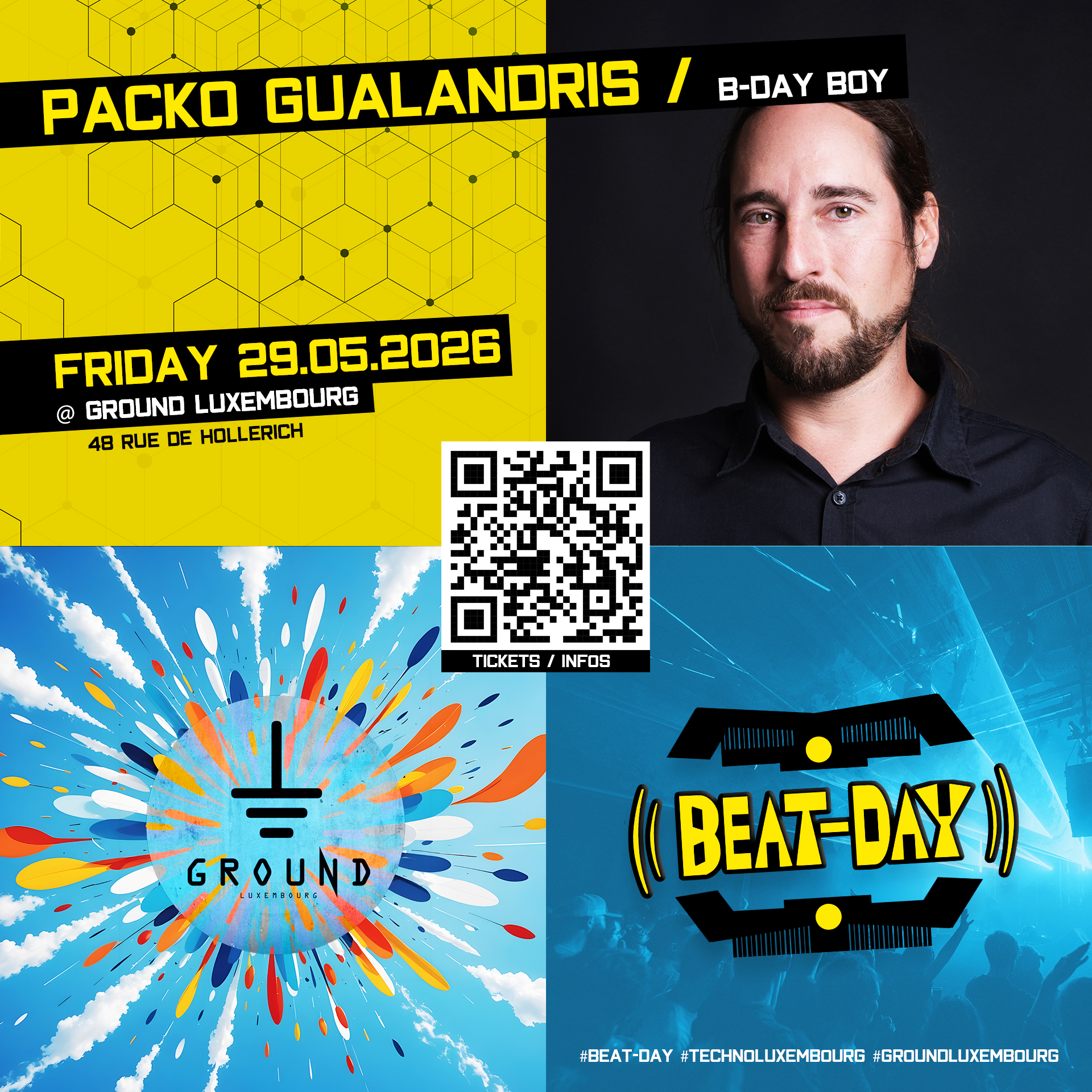 BEAT-DAY 2026 - Packo Gualandris' B-Day π Friday 29.05.2026 at the GROUND LUXEMBOURG π΅
On the Line-Up: PACKO GUALANDRIS (Birthday Boy, Overjoy Records, LU)
#beatday #beatday2026 #GROUNDLuxembourg #Techno #techhouse
@groundluxembourg