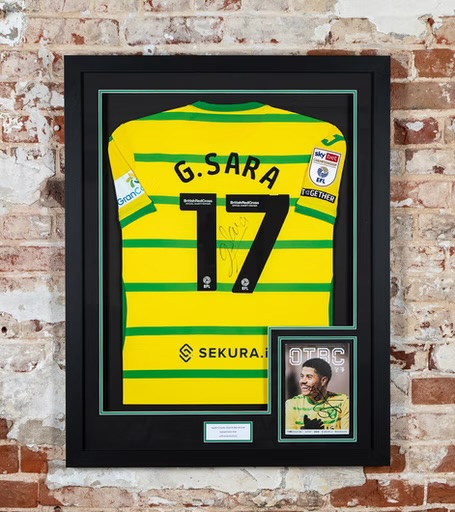 Signed @g.dsara @norwichcityfc shirt and matching signed programme cover, framed for a Norwich City fan who knows what they’re doing. Black moulding, black mount, green inner line to pull out the kit colours, and a personalised plaque at the bottom to finish it off.
Got a signed shirt sat in a drawer? Bring it in — or check out our dedicated memorabilia site @premiershirtframing.
📍 Norwich | Free parking | Open 7 days
☎️ 01603 622282
#norwichframingcentre #norwich #norwichcity #shirtframing #ncfc