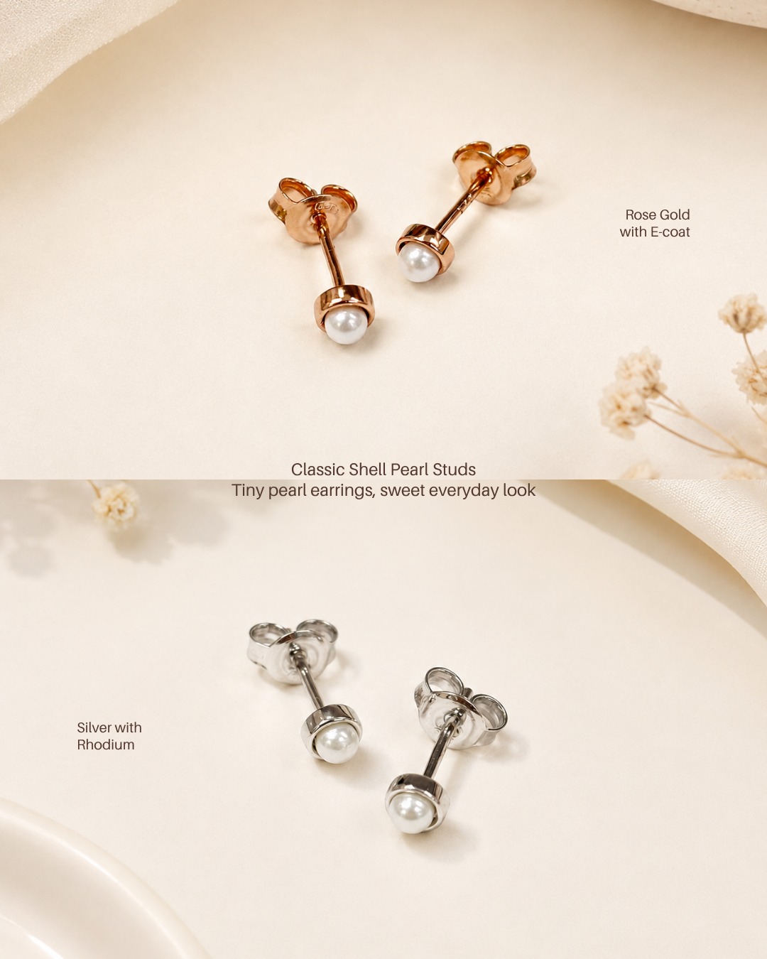 Tiny pearls, timeless charm ♡
Available in rose gold & silver