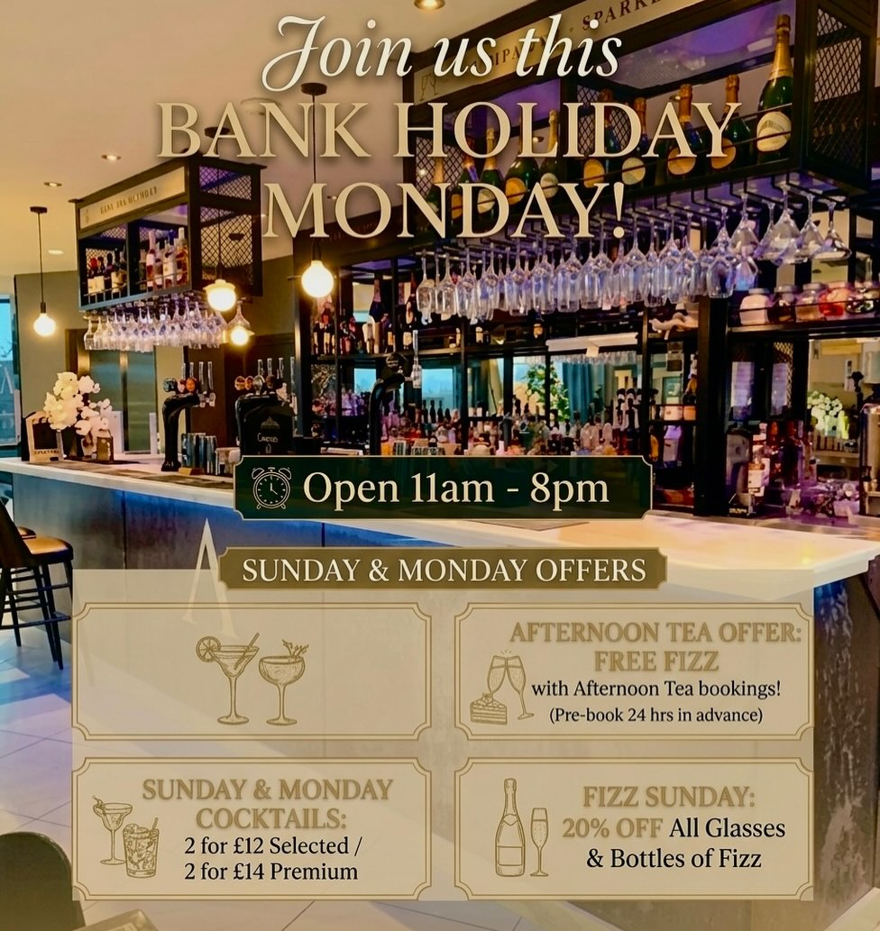 ☀️ Sunshine, cocktails & Bank Holiday vibes🍹🥂
With the weather looking HOT and sunny, there’s no better place to spend your long weekend🌴✨
Join us Sunday & Bank Holiday Monday from 11am–8pm for
🍸 2 for £12 selected cocktails
🍹 2 for £14 premium cocktails
🥂 20% OFF all fizz on Sunday
🫖 FREE fizz with Afternoon Tea bookings (please note afternoon tea bookings must be made 24 hours in advance)
Round up your friends, grab a drink, and soak up the sunshine with us ☀️
#maybankholiday #sunnydays #cocktailweather #fizzandfun #weekendplans