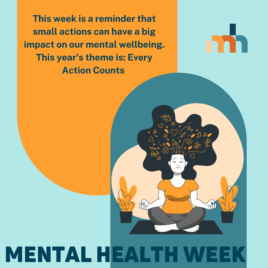 This year’s Mental Health Week theme is Every Action Counts. Here are some simple ways you can take action for yourself and others today.#MentalHealthWeek #EveryActionCounts #MindHealth #MentalWellbeing #SelfCare #MentalHealthAwareness