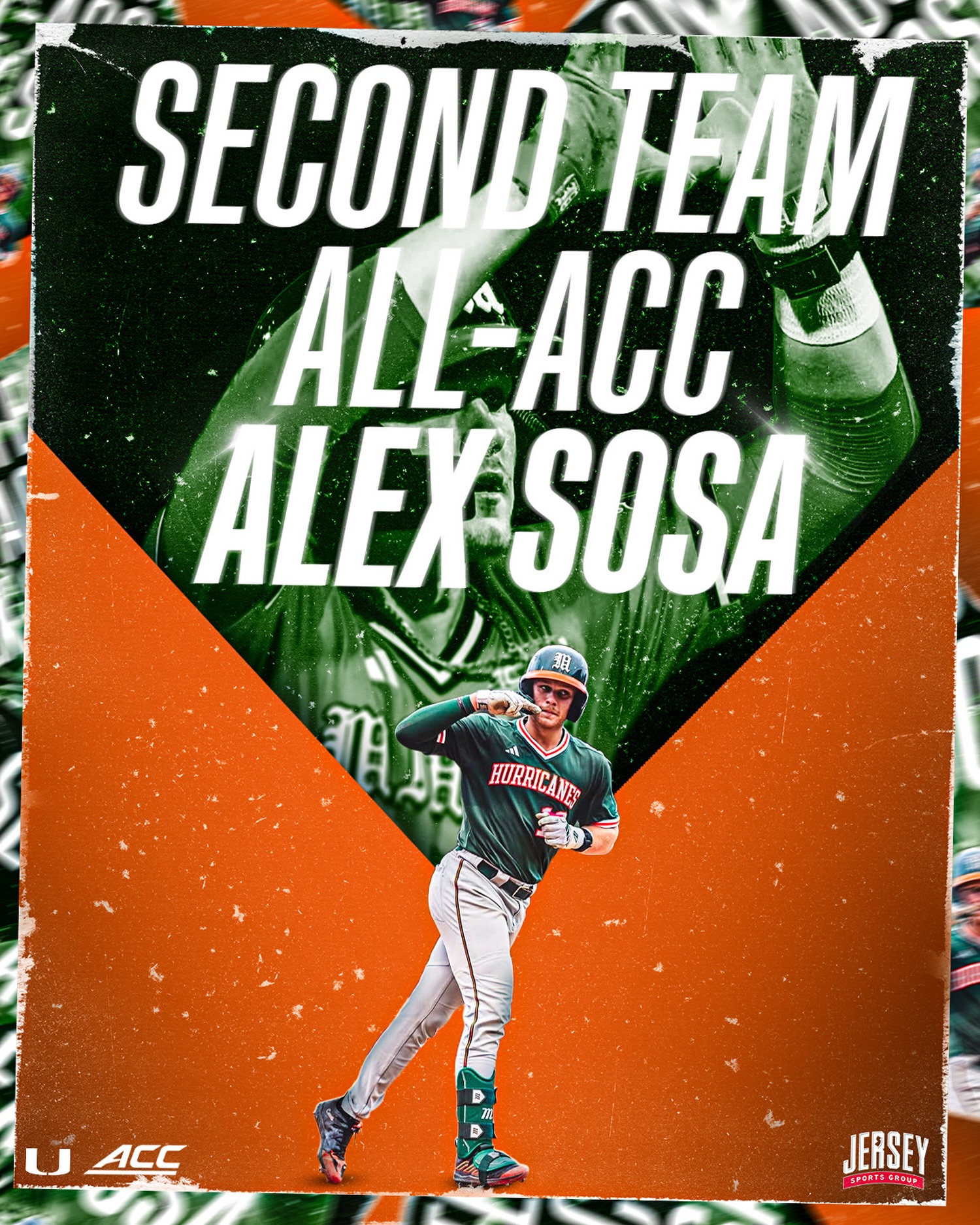 Huge congratulations to Alex Sosa on being named 2nd Team All-ACC — a testament to his hard work, consistency, leadership, and impact throughout the season — a well deserved recognition for one of the game’s rising stars. ⚾
Tune in tomorrow and catch Alex and Miami Baseball in Round 2 of the ACC Tournament as the Hurricanes take on Stanford on ESPN2 at 1 PM.
#AlexSosa #MiamiBaseball #JerseySportsGroup #NIL