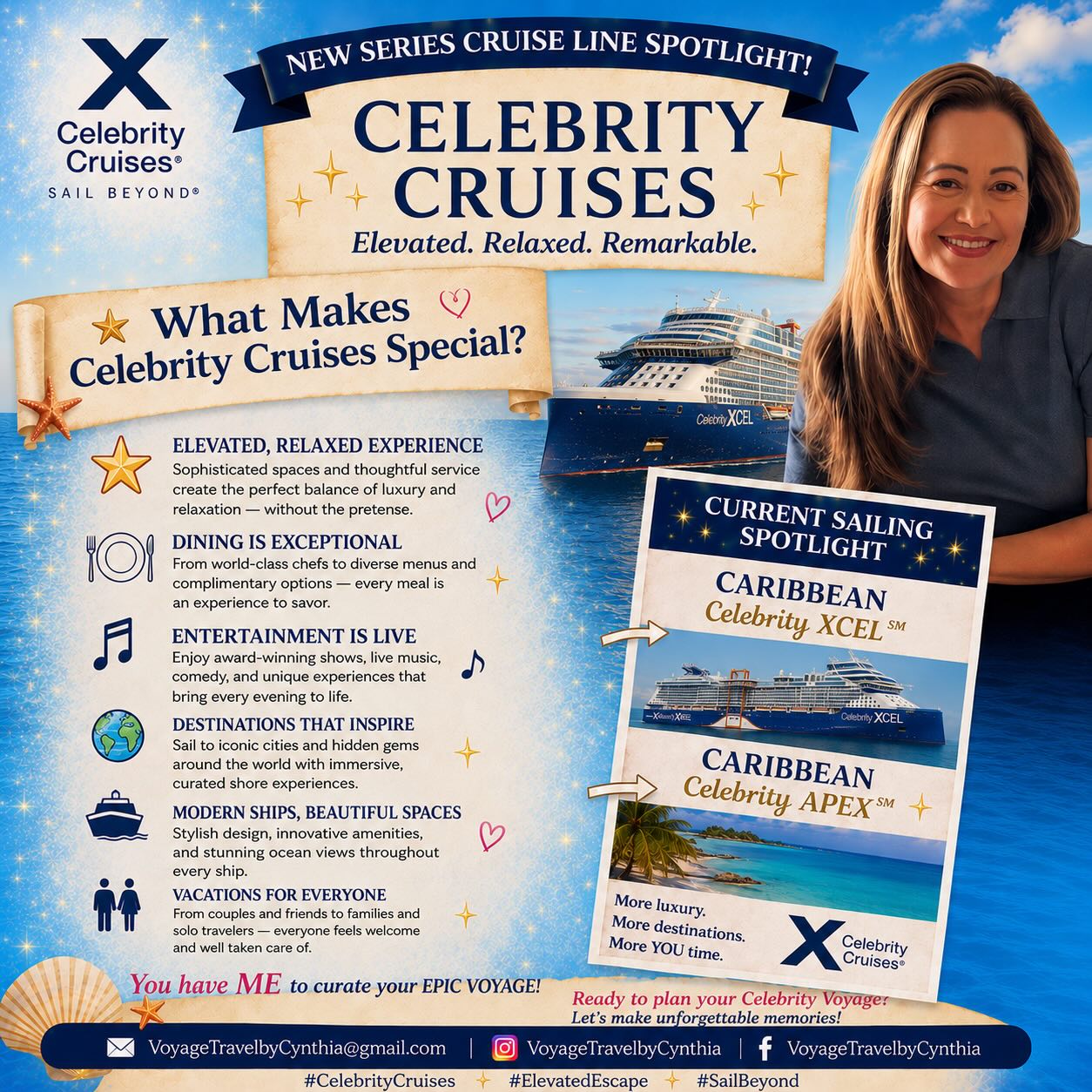 Celebrity Cruises holds a special place in my heart.
I’ve now sailed SIX times with Celebrity Cruises aboard the Celebrity Summit, Reflection, Apex, Ascent and XCel— and every sailing reminds me why this is one of my favorite cruise lines. 💙
Celebrity truly delivers premium, elevated cruising with stunning modern ships, exceptional dining, and an atmosphere that feels sophisticated yet relaxed. From the gorgeous design details to the world-class service, you will absolutely fall in love with these ships.
One of my favorite parts? The evening entertainment. There is something magical about hearing a LIVE orchestra during the shows — it adds such elegance and energy to the experience.
Whether you’re looking for a romantic getaway, a relaxing adults-focused escape, or a luxury vacation at sea, Celebrity Cruises offers the perfect blend of modern luxury and unforgettable experiences.
Ready to experience elevated cruising for yourself? I would love to help you plan your perfect Celebrity vacation!
📩 Cynthia@VoyageTravelbyCynthia.com
📱 @VoyageTravelbyCynthia
#CelebrityCruises #SailBeyond #CelebrityApex #CelebrityAscent