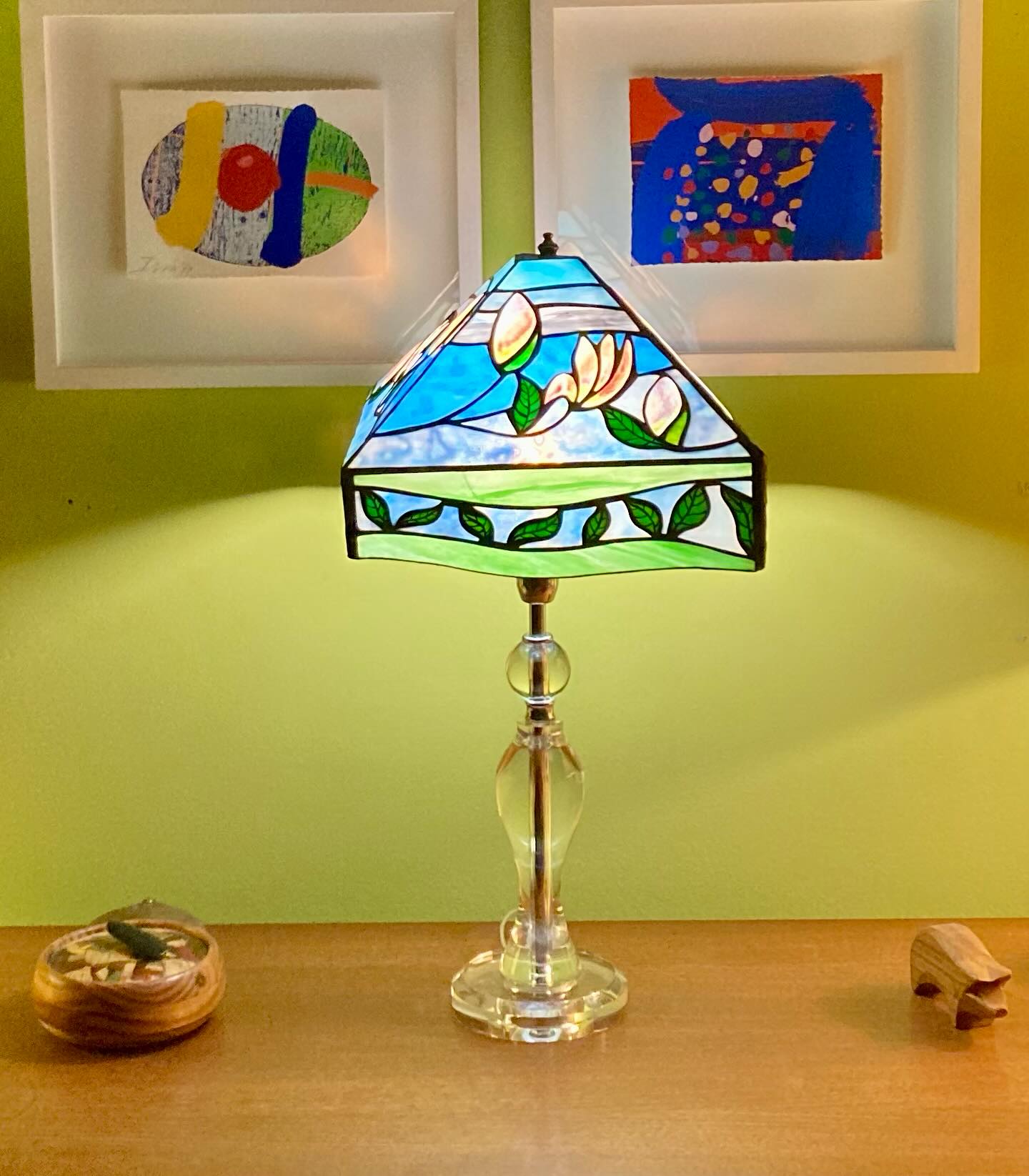 Magnolia Table Lamp #uniquelighting #stainedglass #leonastewartglass #magnolia #scottishglass #tablelamp #handmade #stillavailable