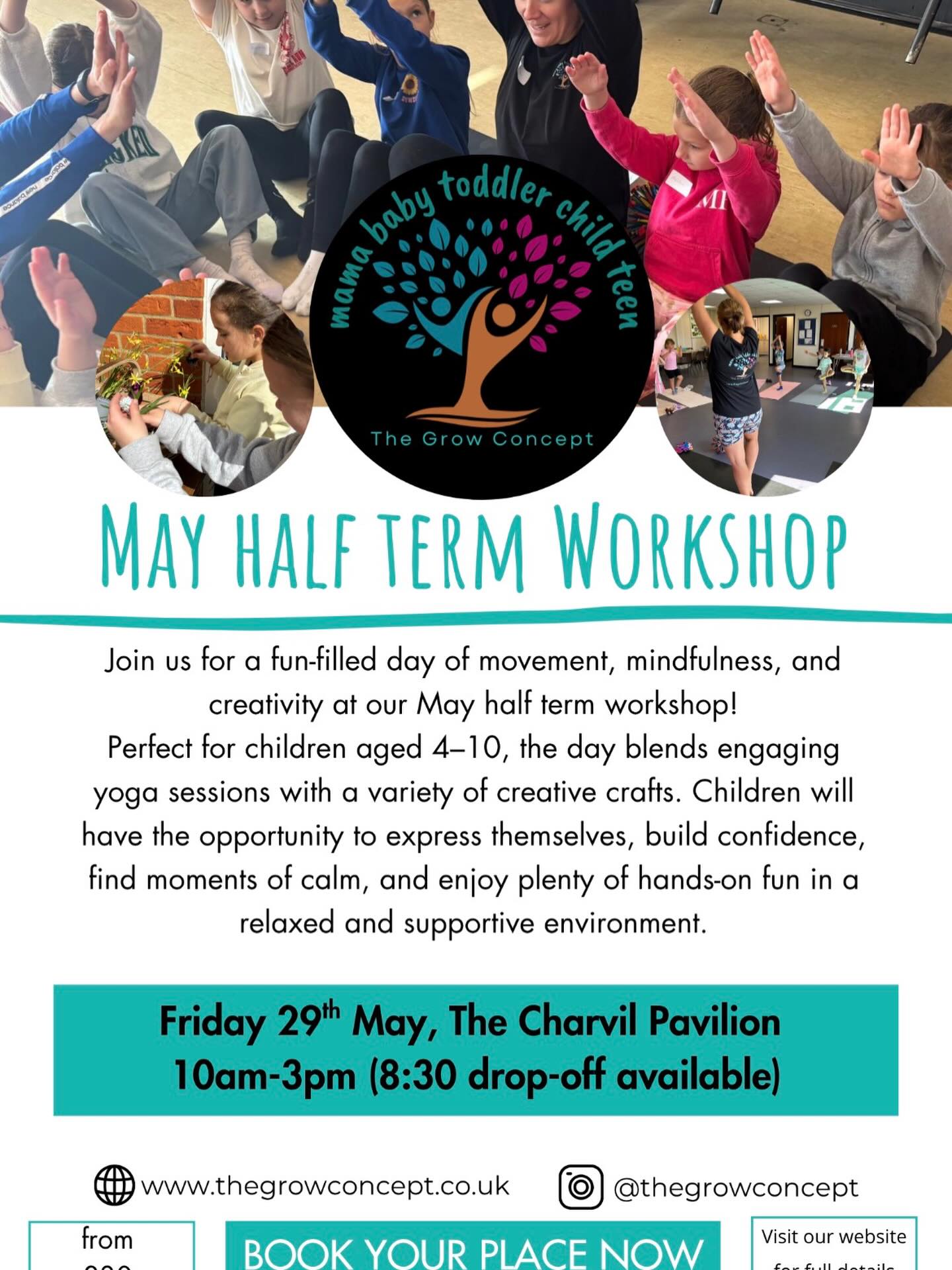 🌿 MAY HALF TERM WORKSHOP 🌿
Looking for a creative and active day for your child this half term? Join The Grow Concept for a magical day of yoga, crafts and mindful fun!
📍 The Charvil Pavilion
📅 Friday 29th May
⏰ 10am–3pm
✨ 8.30am early drop-off available
👧🧒 Ages 4–10
💷 From £30
Children will enjoy a variety of creative activities throughout the day including:
🧘 Creative Yoga
• Fun yoga flows
• Props & games
• Partner poses
• Relaxation & mindfulness
🎨 Creative Crafts
• Model clay spring prints
• Owl crafts
• Wooden picture frames
• Plus more hands-on seasonal creations throughout the day!
A wonderful opportunity for children to move, create, build confidence and make new friends in a calm and nurturing environment 🌸
Spaces are limited — book now to secure your place!