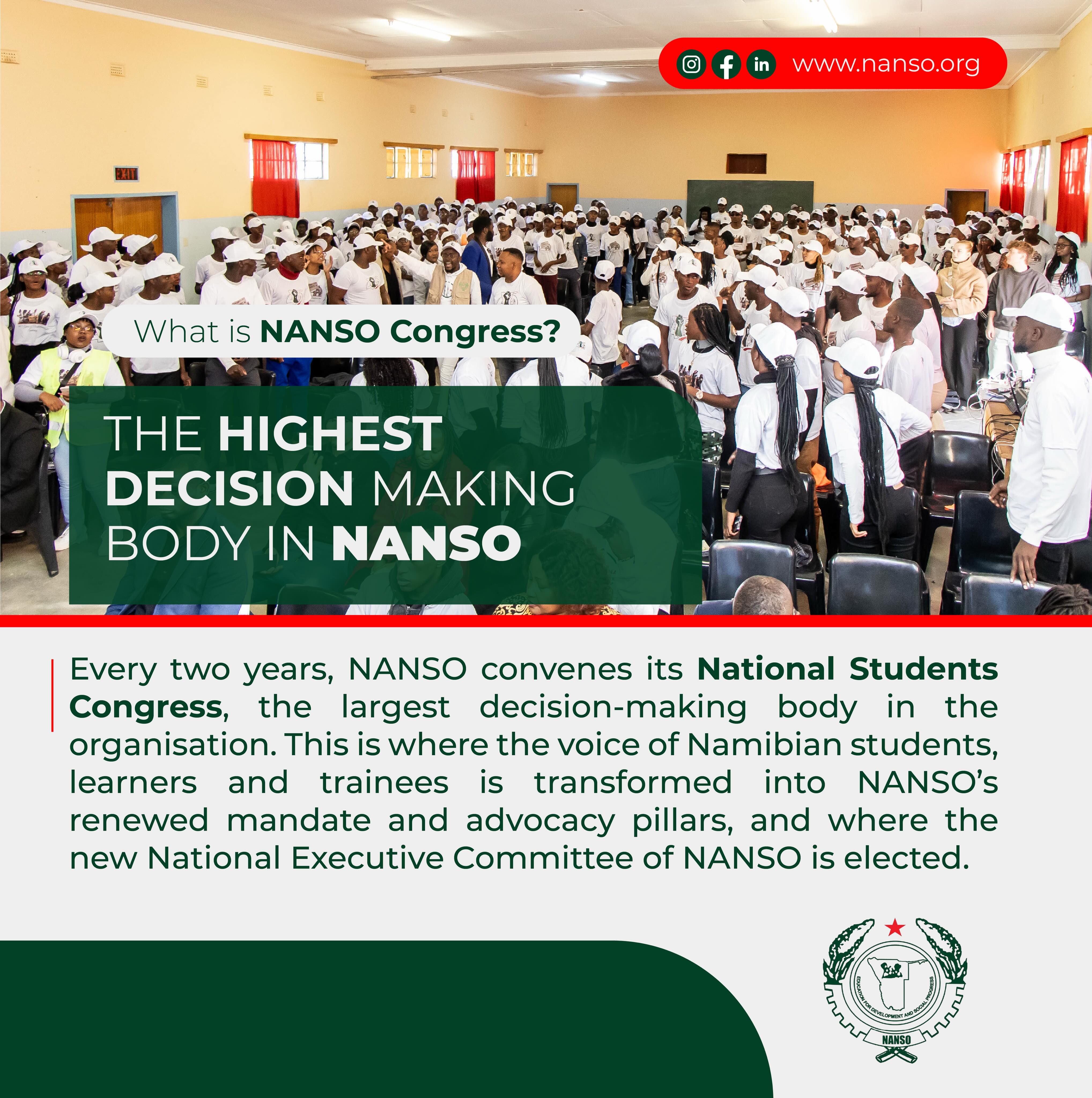 New mandate, new leadership. Every two years, NANSO Congress decides what comes next for Namibian students, learners and trainees. Here is your inside look, ahead of Congress 2026! ✊🏽💚
#NANSOCongress