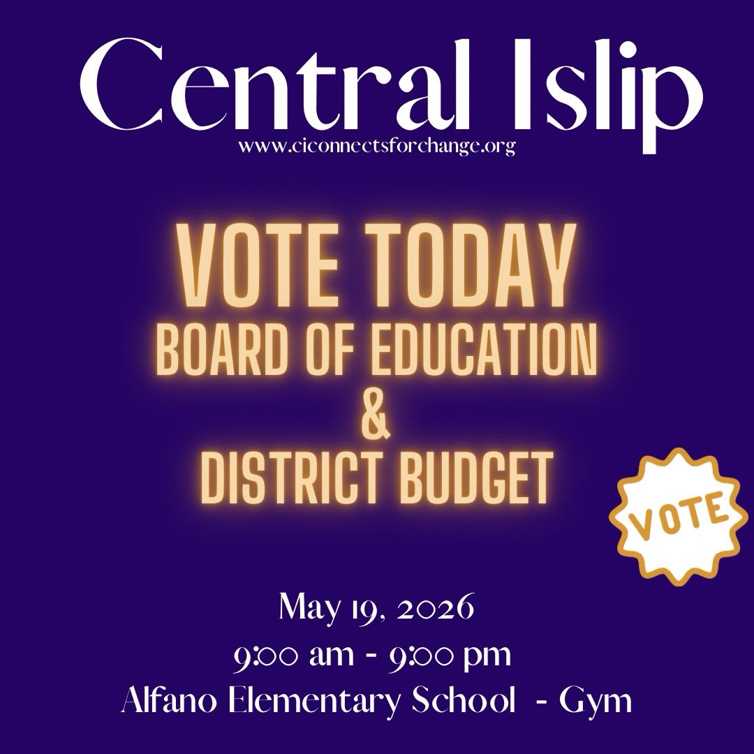 💜💛 Central Islip! Today, our voices matter.
Every vote is a vote for our children, our schools, and our community’s future. Vote today for the future our children deserve. 💜💛