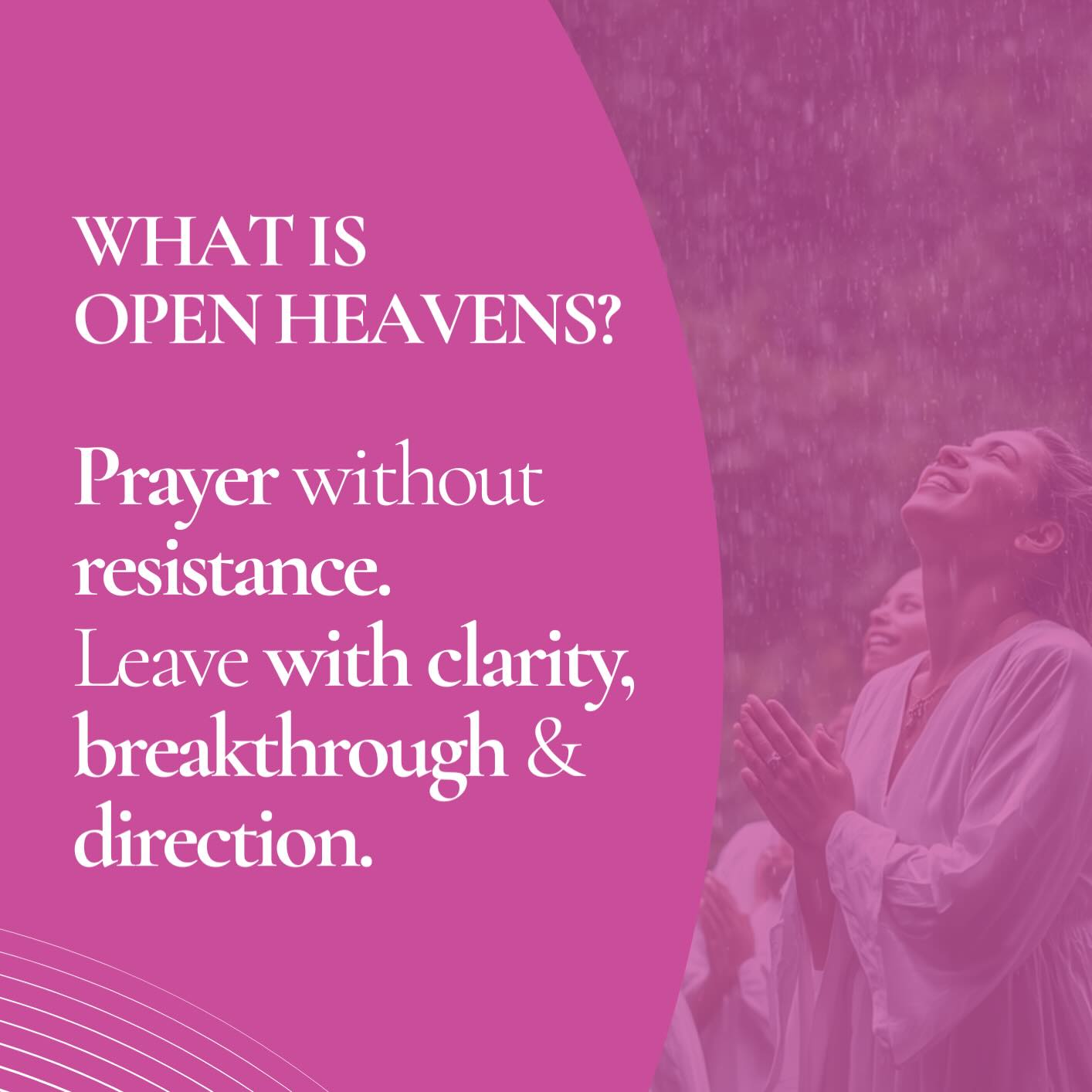 We are praying that you will experience open heavens. By the name of Jesus and the work He did for us, we have access to the throne room to worship and talk with Him. He has made a way so let’s do all we can to stop any hindrances. #openheavens #DoD #DaughtersofDestiny