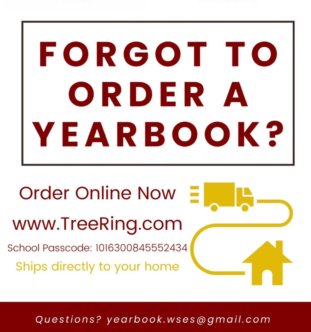 Missed ordering a yearbook? Good news - there’s still time! 📚✨
You can still order online through TreeRing and your student’s yearbook will be shipped directly to your home.
🔗 linktr.ee/wsepta
Is your child worried because they won’t get autographs?✍️ Have friends and teachers sign a separate sheet of paper at school, then simply tuck or tape it into the yearbook once it arrives.💙