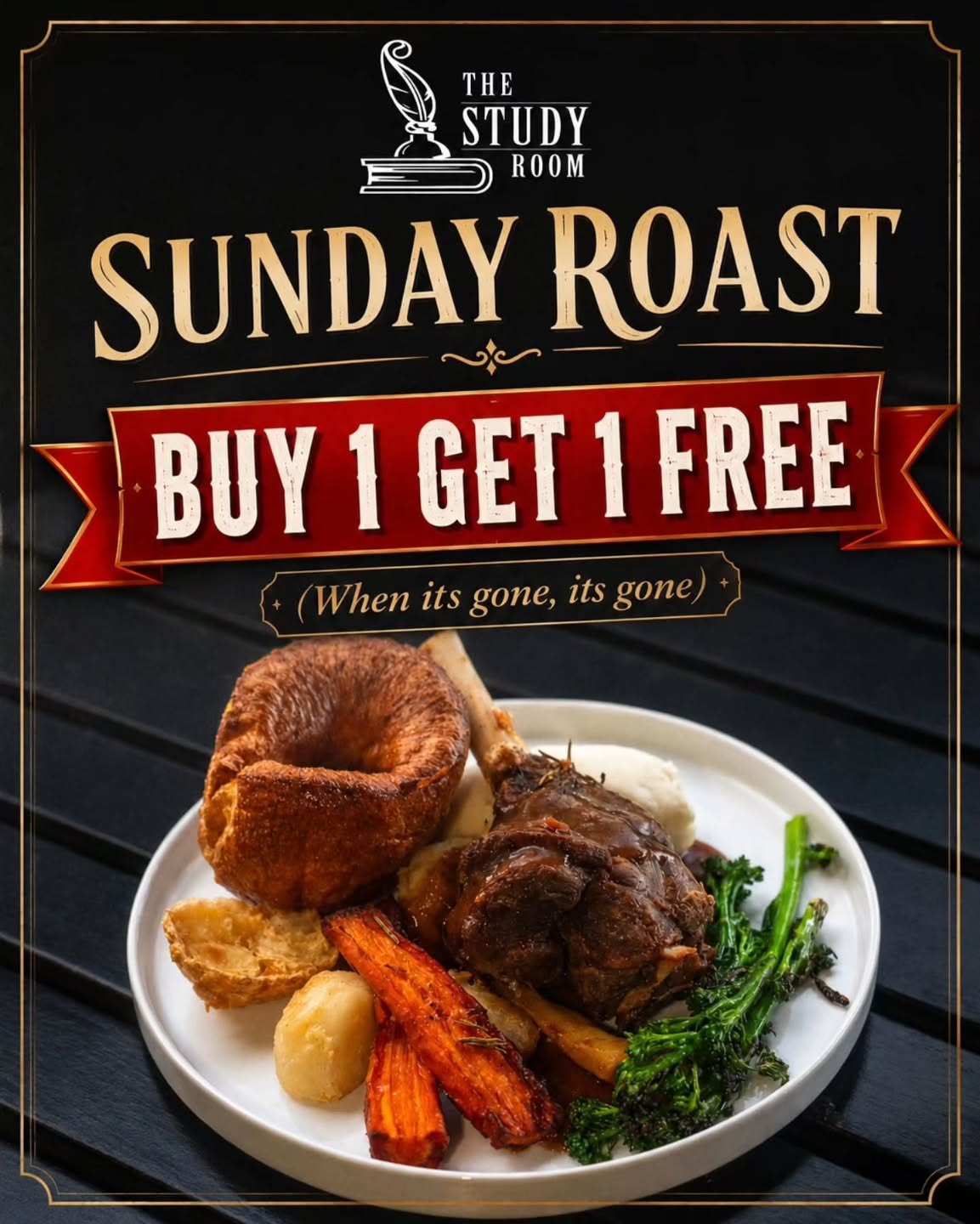 ā ļø BUY 1, GET 1 FREE ā ļø
Thereās nothing better than a proper Sunday roast⦠except getting another one free š
Choose from:
š„© Beef
š Lamb Shank
š 1/2 Chicken
š Butternut Squash
Served with crispy roasties, fluffy mash, honey roast carrots & parsnips, golden Yorkies, tenderstem broccoli, and rich gravy poured exactly how it should be š¤
š Serving 12ā8pm
š„ When itās gone⦠itās gone!
2nd roast must be the same or lesser value. Limited time only.
š The Study Room, Lancaster
#LancasterSundayRoast #LancasterRoast #SundayRoast #TheStudyRoomLancaster #LancasterFood