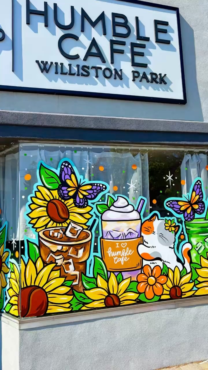 This weather is calling for iced coffee and treats at @humble_cafe_wp ✨☀️
•
•
•
#windowpainting #windowartist #coffeeshop #longislandwindowartist #willistonparkny