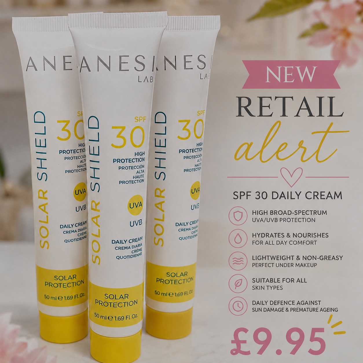 ✨ NEW RETAIL ALERT ✨
Your skin deserves daily protection and our SPF 30 Daily Cream does so much more than just protect against the sun ☀️💛
Formulated with broad-spectrum UVA & UVB filters, this lightweight daily SPF helps defend the skin from sun damage, premature ageing, dark spots and loss of elasticity caused by everyday UV exposure.
The hydrating, non-greasy formula melts effortlessly into the skin, leaving it soft, smooth and comfortable all day without feeling heavy or sticky. Perfect to wear alone or under makeup for flawless everyday protection.
💛 Helps prevent premature ageing
💛 Protects against UVA & UVB rays
💛 Supports healthy, hydrated skin
💛 Lightweight & comfortable for daily wear
💛 Suitable for all skin types
💛 Ideal base under makeup
Healthy, protected, glowing skin for ONLY £9.95 ✨