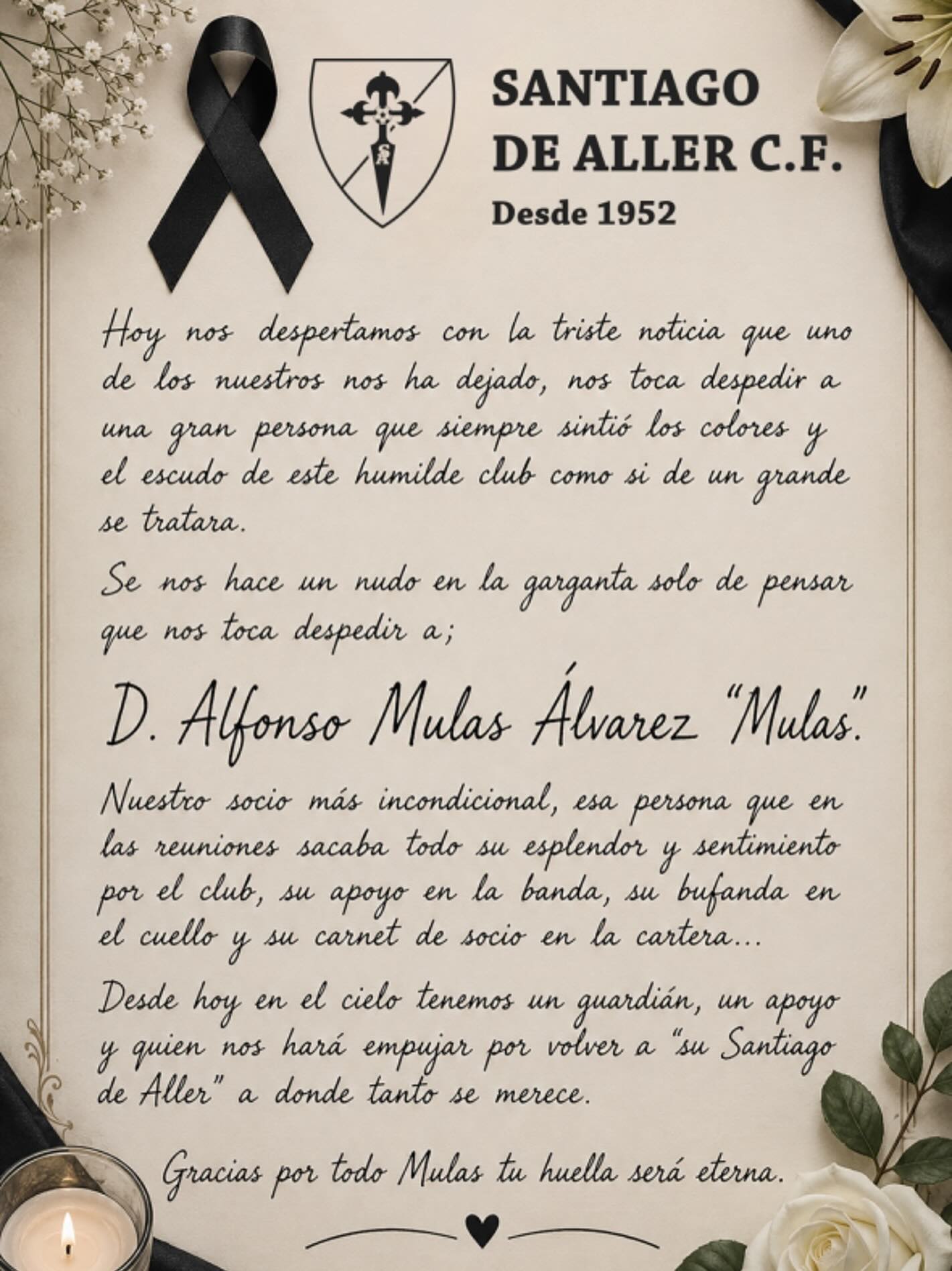 Hoy es un día triste en el club, hoy más que nunca el cielo se tiñe de azul para recibirte con los brazos abiertos amigo! Un abrazo para toda la familia y amigos.
Descansa en paz.