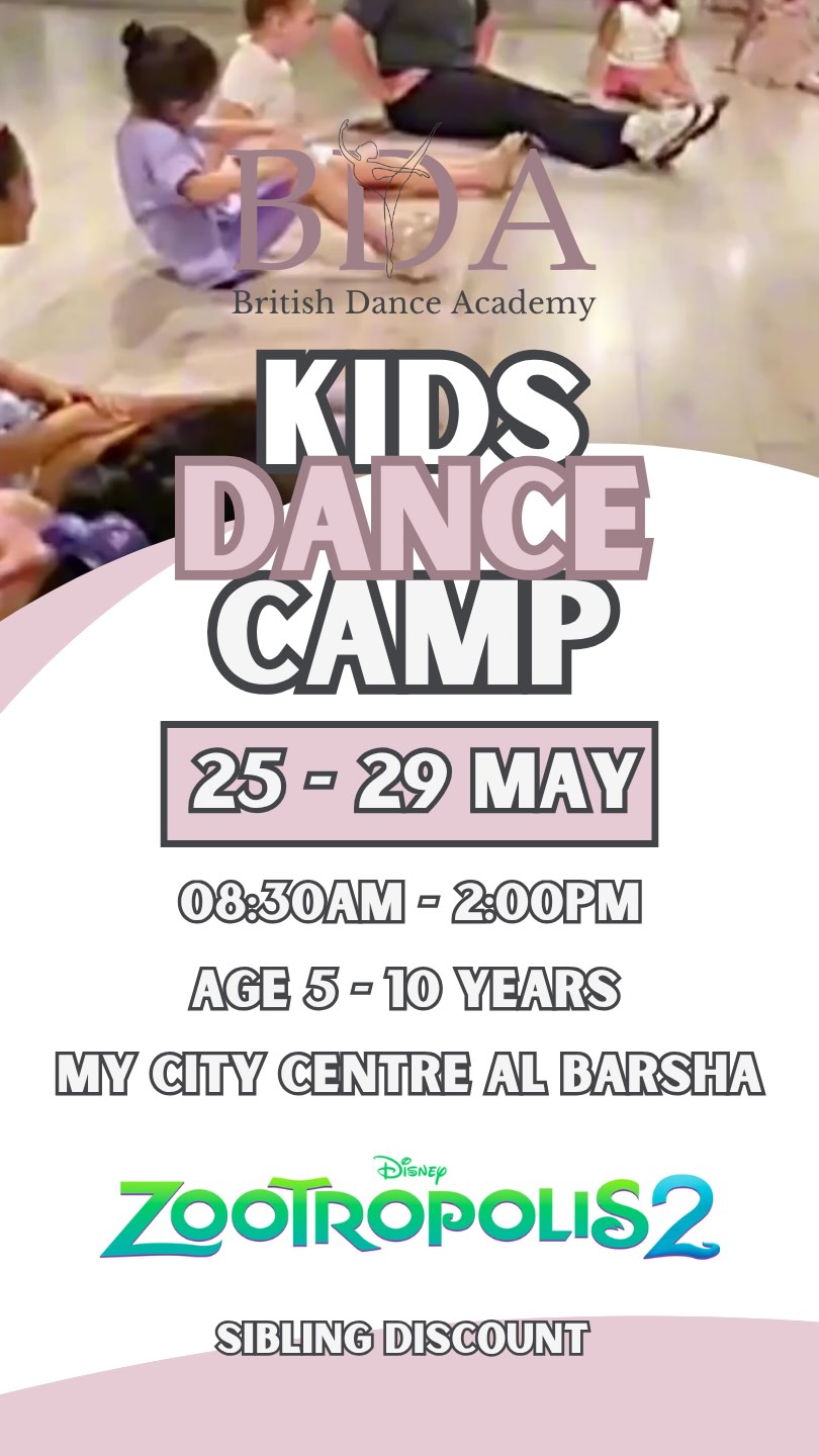✨Get ready for a wild adventure at our Eid Dance Camp: Zootropolis Edition!
Join us for an action-packed week where dance, creativity and imagination come to life inspired by the exciting world of Zootropolis. Whether your superstar is new to dance or already loves to perform, this camp is the perfect way to stay active, make new friends and build confidence during the Eid break!
Each day includes:
⭐ Ballet, hip hop, acrodance and musical theatre dance classes
⭐ Stretch and strengthening sessions
⭐ Themed arts & crafts
⭐ Dance education
🌟 The grand finale? An exciting end-of-camp showcase inspired by the colourful characters and energy of Zootropolis!
✨ Expect fun choreography, animal-inspired adventures, energetic performances and a week full of creativity and excitement.
📅 Dates: Monday 25th – Friday 29th May 2026
🕘 Timings: 8:30AM – 2PM
💳 Camp Pricing:
1 Day: AED200
2 Days: AED390
3 Days: AED570
4 Days: AED740
5 Days: AED900
ℹ️ For more information on our Eid Dance Camp, WhatsApp our Student Support Team on +971 58 850 3743.
📍 British Dance Academy is located in My City Centre Al Barsha, Arjan.
#kidsdanceclass #kidsballetdubai #britishdanceacademy #danceacademydubai #balletclassdubai