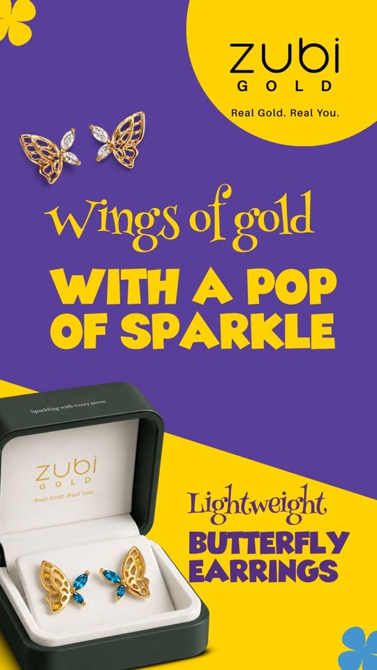 Golden butterfly earrings for golden moods 🦋✨
Crafted in real 18K gold, delicate, dreamy & effortlessly you.
Made to shine the Zubi Gold way.
Visit us at - @centresquarekochi @m5ecity_mall
#ZubiGold #ButterflyEarrings #18KGold #GoldGlow #EverydayLuxury #JewelleryEdit #GenZStyle