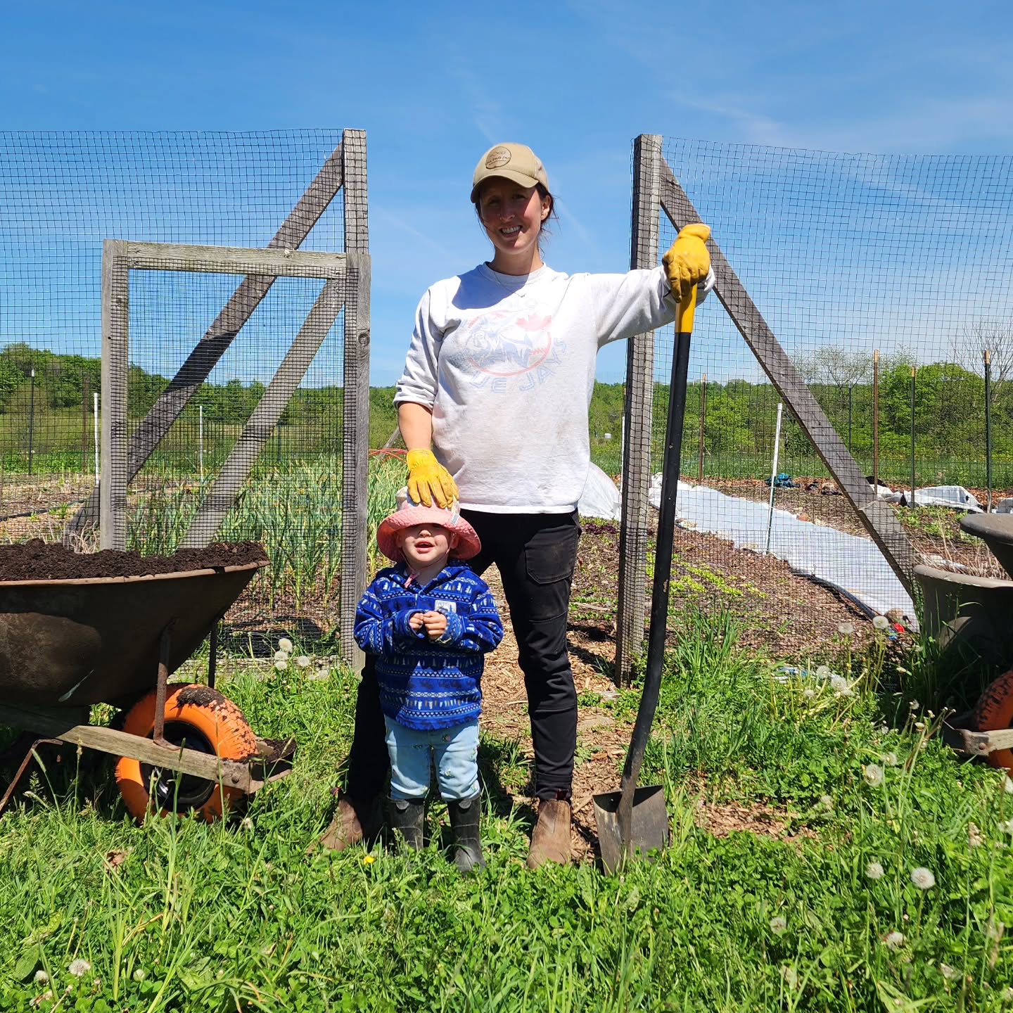 The feel of this spring so far is everything, all at once. Overwhelming, yes...but we're here and we're DOING IT.
Building new garden beds, prepping for summer pigs to come to the farm tomorrow, readying supplies for opening day of farmer's market season next week, plus a new batch of broiler chicks next Tuesday.
One foot in front of the other, we say. (And at least the help is cheerful!)