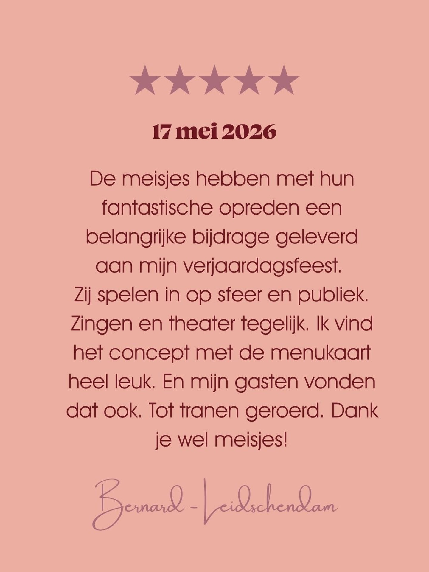 ✨REVIEW 🤩
Gisteren mochten we zingen op de verjaardag van Bernard en kijk nou eens wat een fijne review hij heeft geschreven. Dankjewel, Bernard! 💃
#optreden #zingen #zanggroep #zangeressen #review