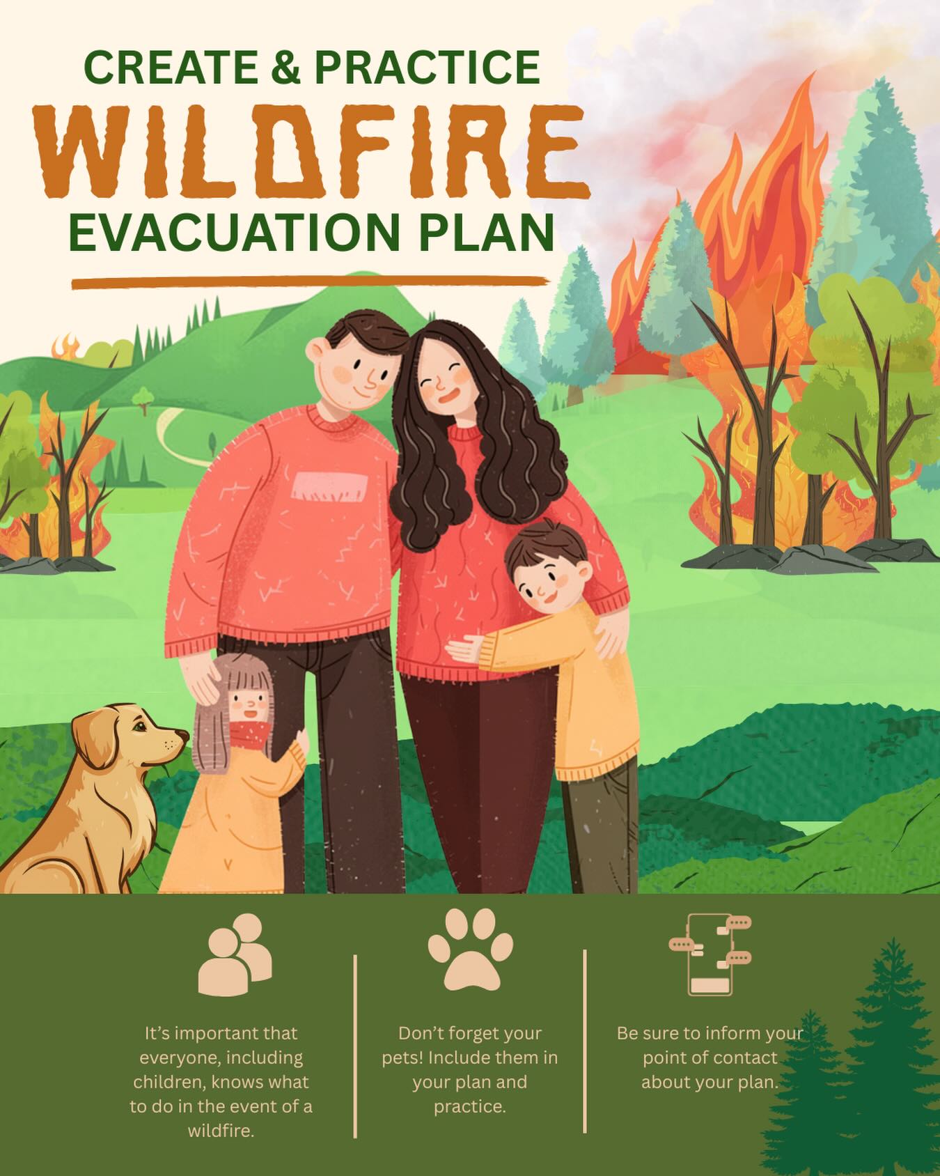 Create and practice a wildfire evacuation plan with each person and pet in your household. It’s important that everyone, including children, know what to do in the event of a wildfire. And be sure to inform your point of contact about your plan.
#wildfirepreparedness #wildfiresafety #emergencypreparedness #safetyfirst⚠️ #firesafetytips