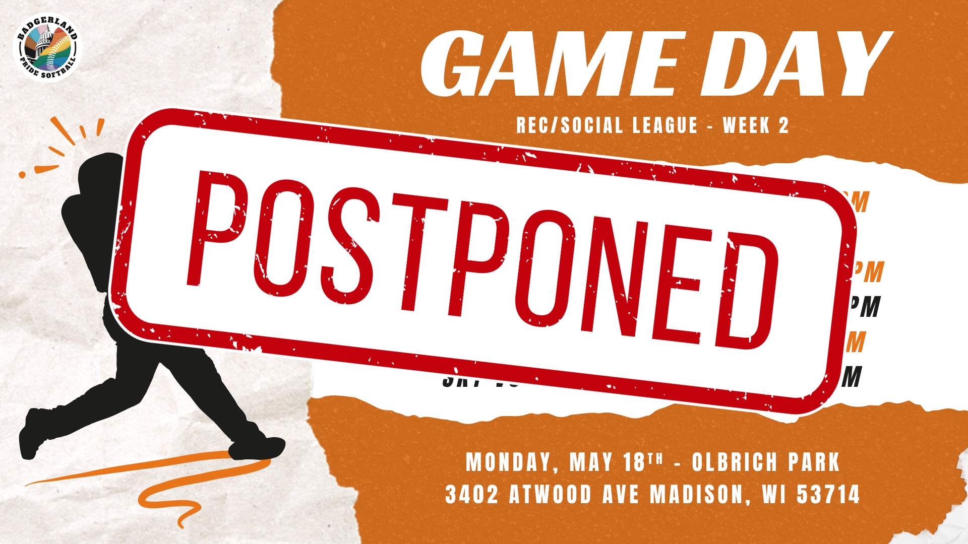 Okay friends - due to impending weather, games are cancelled tonight 😞 This game will be made up at the end of the season, August 10th.
We will see you at our next game on June 1st.
Looks like it might get quite a bit stormy this evening - please stay safe!