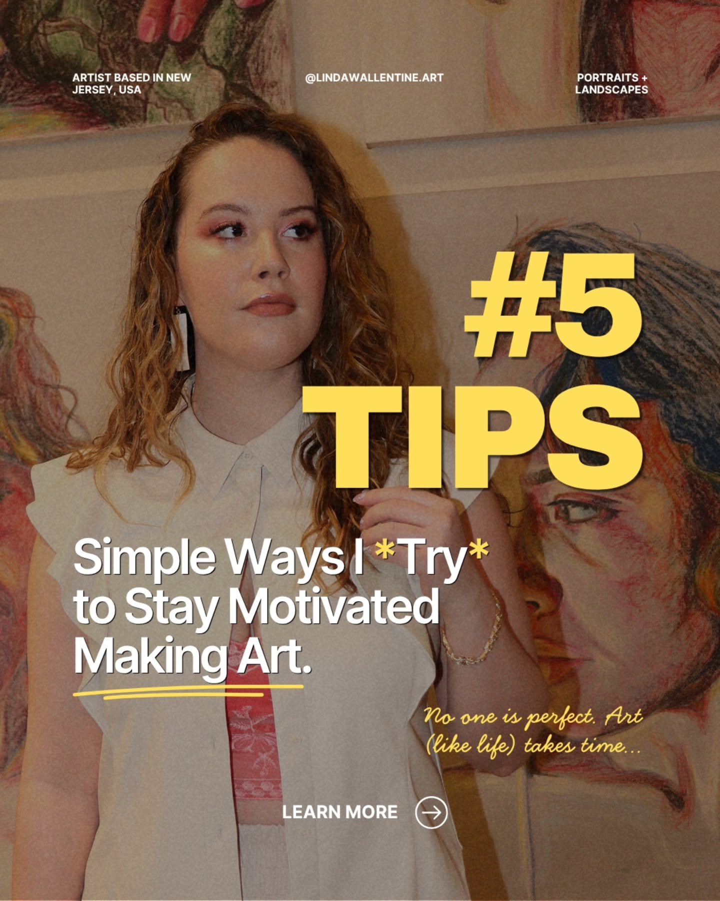 5 ways I *try* to stay motivated making art 😌
Disclaimer: No one is perfect. Art (like life) takes time to grow, evolve, and develop.
1. Get Out & Live Life
Lived Experiences deeply inspire my art; the good, the bad, and the ugly (cries) for real lol. I also love to people-watch, travel, and to be in nature. All of these things inspire and motivate me.
2. Visit Museums
This can be any museum (art, history, science). Gardens and architecture around NY/NJ are also great for inspiration. I love to explore the world (past and present), and often contemplate the future.
3. Meet Other Artists
I've been making a conscious effort to engage with artists in real life off of social media. I recommend going to local art shows, art fairs, and coffee shops to spark connections. As an introvert, its hard, but worth it!
4. Try New Things
The unknown terrifies me, but it also helps you grow 🌱 I recently talked to my first art gallery about my work (I was terrified!), but I learned so much from the experience.
5. Take Breaks
Balancing art, life, work, and everything going on in the world today is really hard. I stopped making art for a long time. I was worn out and uninspired. Now, I'm ready to create again. It's okay to rest.
I hope this helps you feel #motivated to keep creating.
Follow along for more advice and tips (from a fellow #emergingartist who's figuring it out as they go!)
Slide 1 + 4 background photo by @stanleyluxx ❤️
Created with @canva
