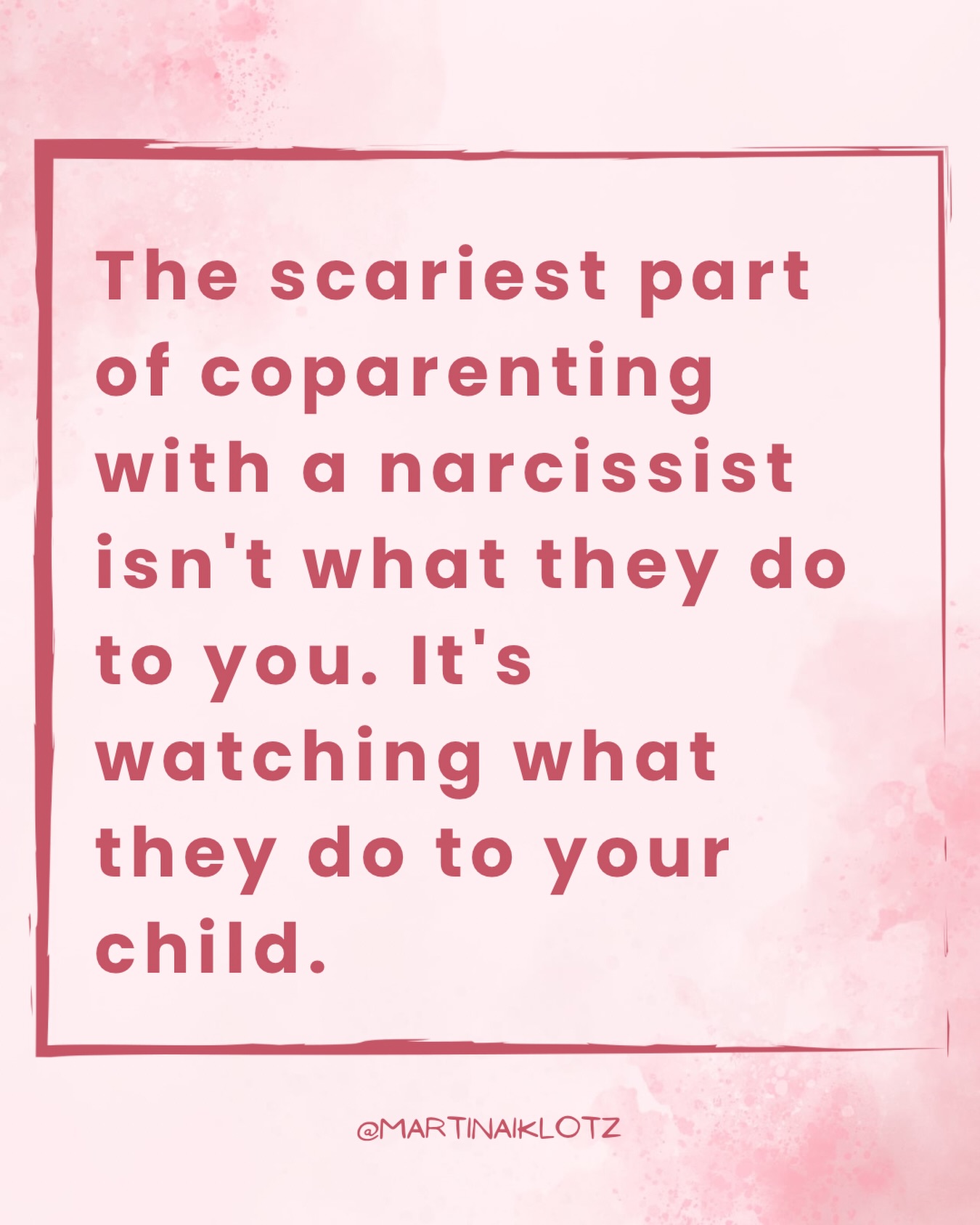 When you were married to the narcissist, you got used to what they do to you. You learned the patterns. You built your armor. You survived it.
But watching it happen to your child? That’s a different kind of pain entirely.
Because your child doesn’t have armor yet. They don’t know what’s happening to them. They just know that something feels wrong and they don’t have the words for it.
They come home different.
Quieter.
Angrier.
More anxious.
Saying things that sound like someone else put the words in their mouth.
And you see it.
You feel it.
And there is nothing more helpless than watching your child be shaped by someone you know is hurting them.
This week I’m talking about therapy for your children when you coparent with a narcissist.
Whether it’s worth it.
How to actually get them there when the narcissist fights you every step of the way.
And how to make sure that therapy is actually a safe space for your child.
Because your child deserves someone in their corner. And so do you.
Follow along this week.
‼️ Disclaimer: this is for educational purposes only. None of what I share is legal or therapeutic advice, and it does not represent personal matters.