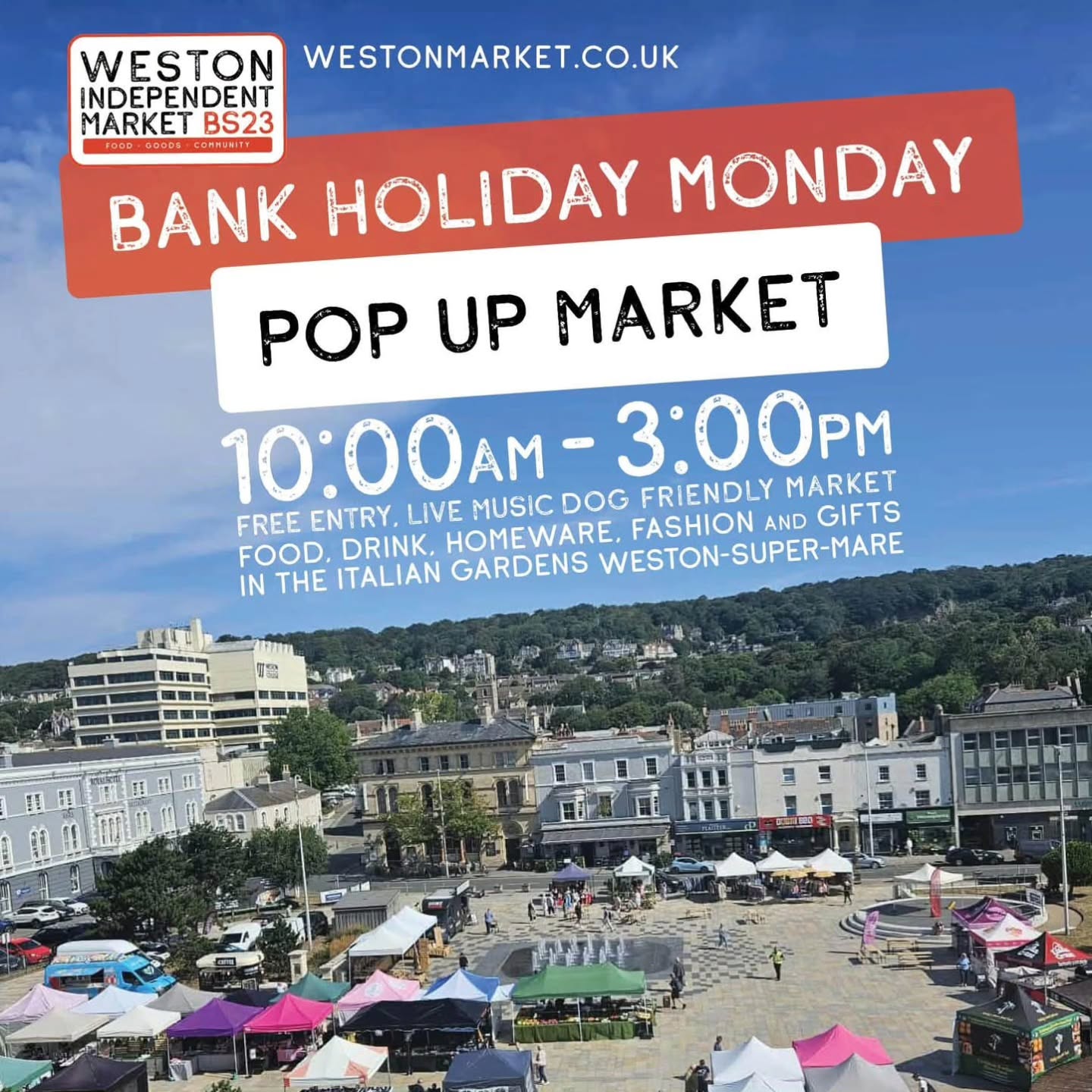 ✨ BANK HOLIDAY POP UP – THIS MONDAY (25TH MAY) ✨
We’re bringing a last-minute pop up market to Weston this Bank Holiday Monday and it’s set to be a good one 👇
🛍️ Over 30 independent stalls
🎶 Live music from Ben & Seb from 11am till 3pm
🍔 Street food, plants, garden ornaments,clothing, shopping & more
☀️ And the sun is set to be shining!
Perfect excuse to get out, support local and soak up the atmosphere 🙌
These impromptu markets always have a special buzz… and with the Bank Holiday footfall, it’s not one to miss.
📍 Weston (Italian Gardens)
🕙 10am till 3pm
Come down, bring your friends, and make a day of it ✨
#WestonSuperMare #WestonMarket #SupportLocal #BankHoliday #PopUpMarket SomersetEvents FoodGoodsCommunity YourTownYourMarket westonmarket
@benandsebduo