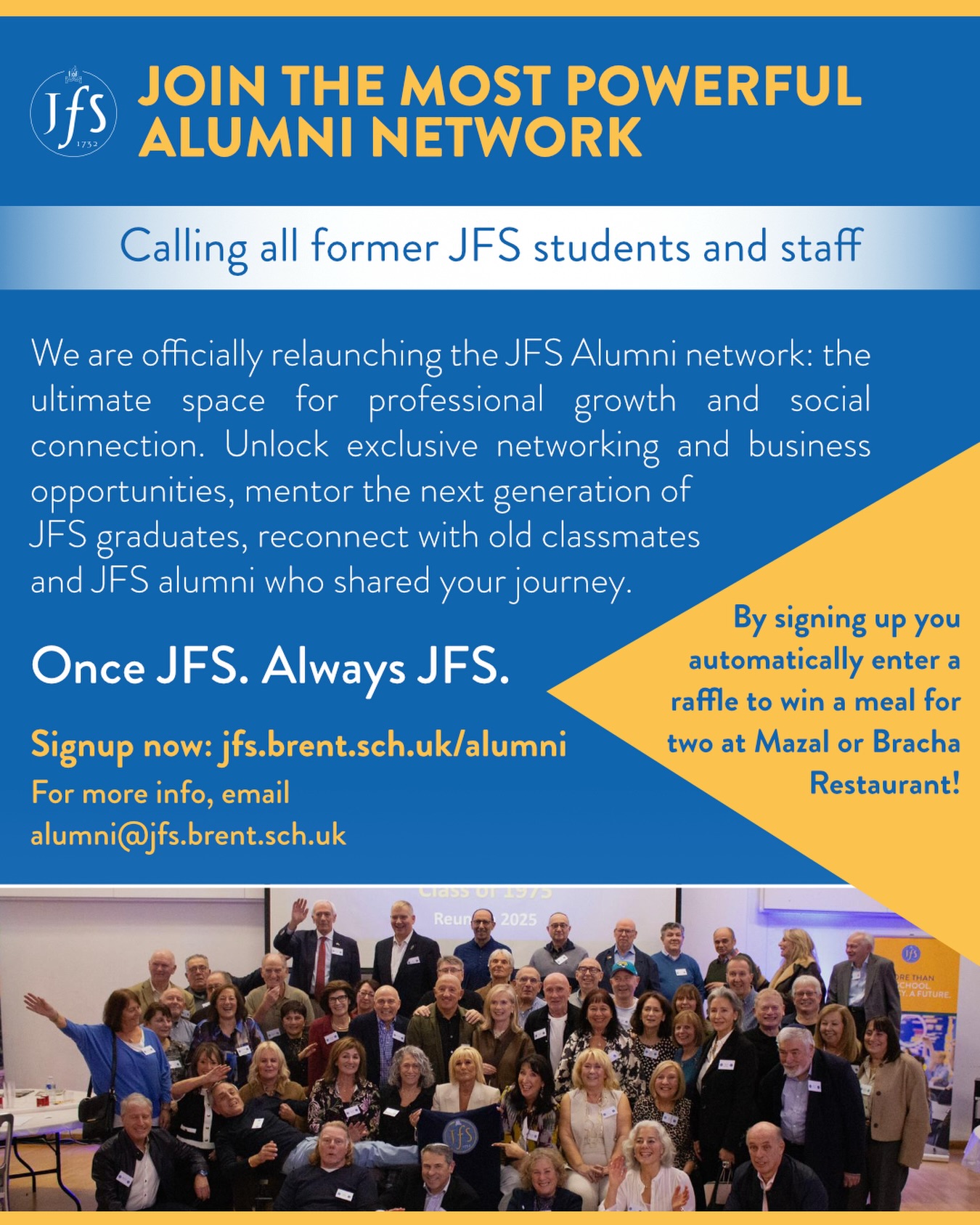 Went to JFS? Join our Alumni network! Link in bio