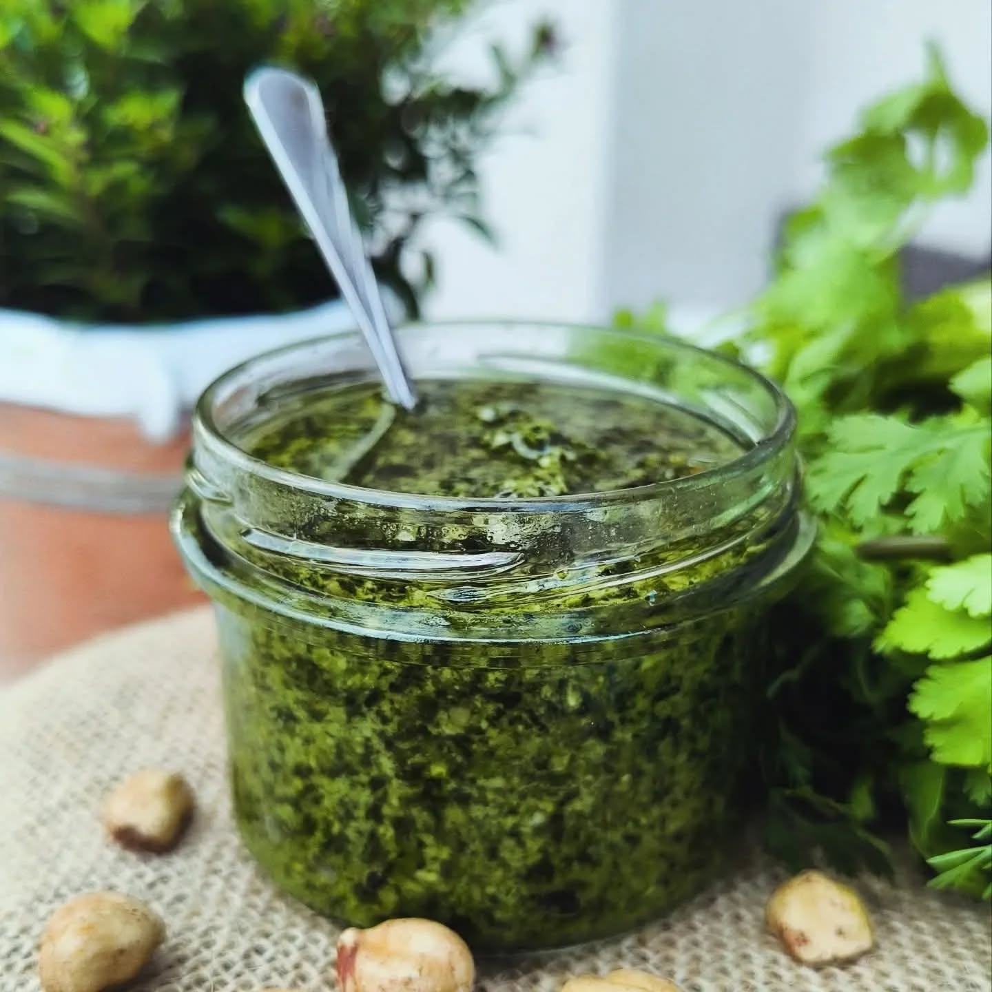 Domowe pesto z orzechami laskowymi i olejem laskowym ma głębszy smak, niż klasyczne pesto z piniami i oliwą. Świetnie sprawdza się nie tylko z bazylią, ale też z sezonowymi ziołami i liśćmi — rukolą, natką, jarmużem, liśćmi rzodkiewki czy nawet pieczonymi warzywami.
Klasyczna baza pesto z orzechami laskowymi, z którą możesz eksperymentować:
Składniki
2 garście świeżych sezonowych ziół lub liści młodych warzyw,
50–70 g uprażonych orzechów laskowych,
1 ząbek czosnku
40–50 g tartego twardego sera (my jesteśmy fanami polskich serów, polecamy Bursztyn, ale znakomite będą też Peccorino lub Parmegiano Regiano) w opcji vege dodajemy nieaktywne płatki drożdżowe lub można zupełnie pominąć ten dodatek,
8 łyżek oleju laskowego
sól
pieprz
kilka kropel soku z cytryny
Wszystkie składniki miksujemy do uzyskania pesto - my lubimy strukturę niezupełnie gładką, aby orzechy były jeszcze wyczuwalne.
#jemsezonowo #prostejedzenie #kuchniasezonowa