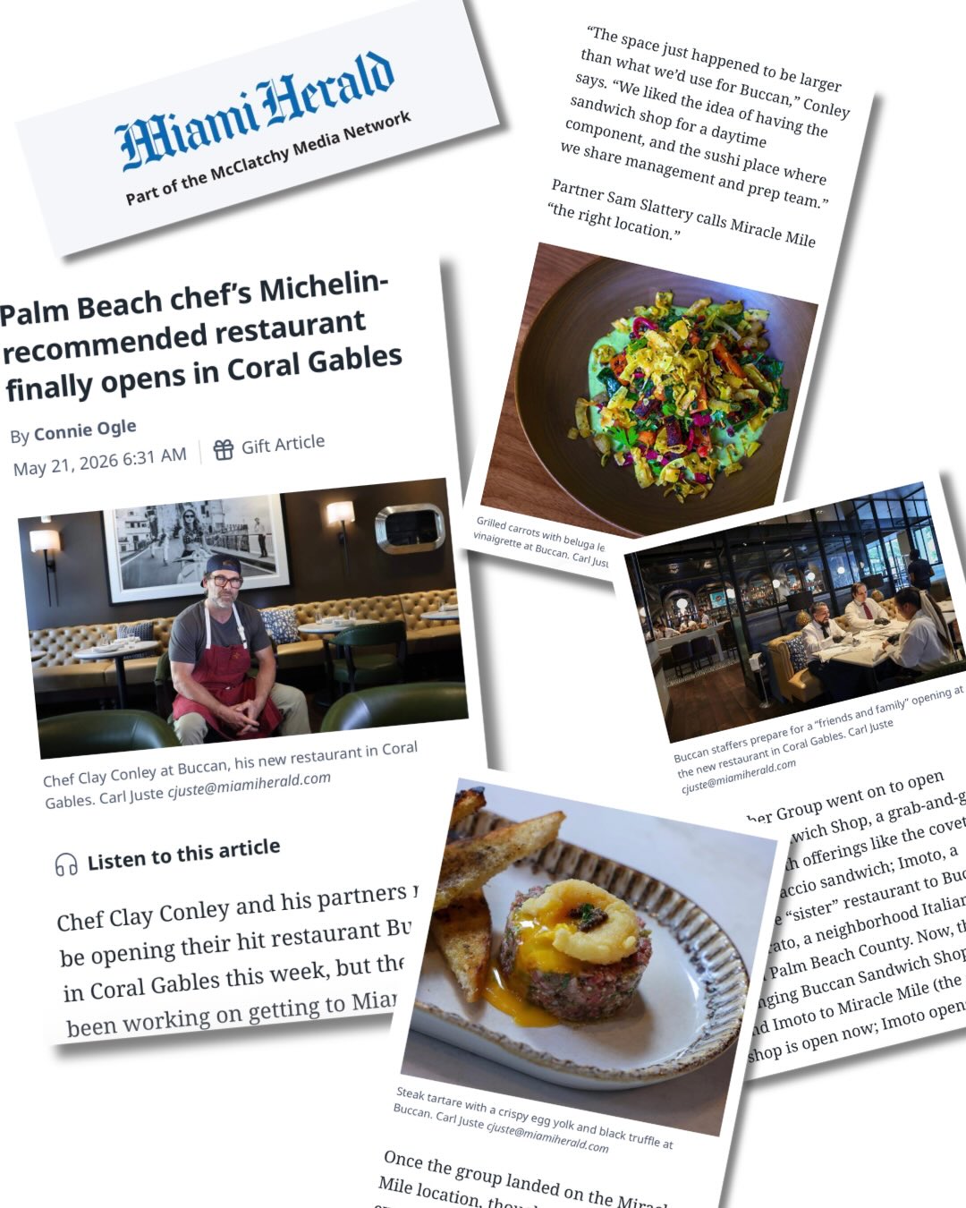 It's surreal... @buccancoralgables will soon be open to the public alongside @buccansandwichshopcg and @imotocoralgables . And you can read all about it in the @miamiherald ... Thank you @ogleconnie for your incredible support to @chefclayconley and the Ember Group team around this opening from Day 1! We are so appreciative of you. Thanks also to @ipcartspace for your beautiful and details photography for Connie's fantastic feature. Talent on top of talent on top of talent!