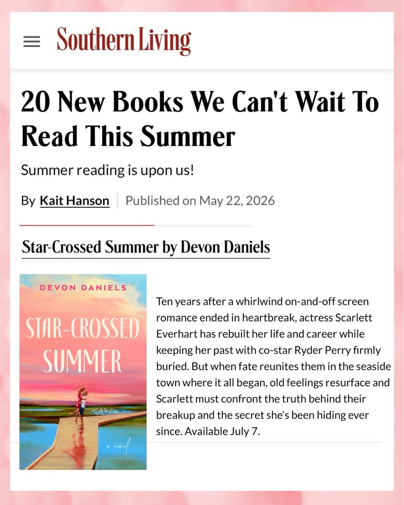 If youโd told me Iโd one day have a book featured in @southernlivingmag, I never wouldโve believed you! ๐ Itโs a full-circle moment to see my love story thatโs inspired by my favorite South Carolina beaches in my favorite Southern magazine. Somebody pinch me! ๐ฅน
Thank you to @bykaithanson for including ๐๐ต๐ข๐ณ-๐๐ณ๐ฐ๐ด๐ด๐ฆ๐ฅ ๐๐ถ๐ฎ๐ฎ๐ฆ๐ณ in this summer reading roundup! ๐โจ
@berkleyromance #southernliving #southcarolina #lowcountry #beachread #summerreading