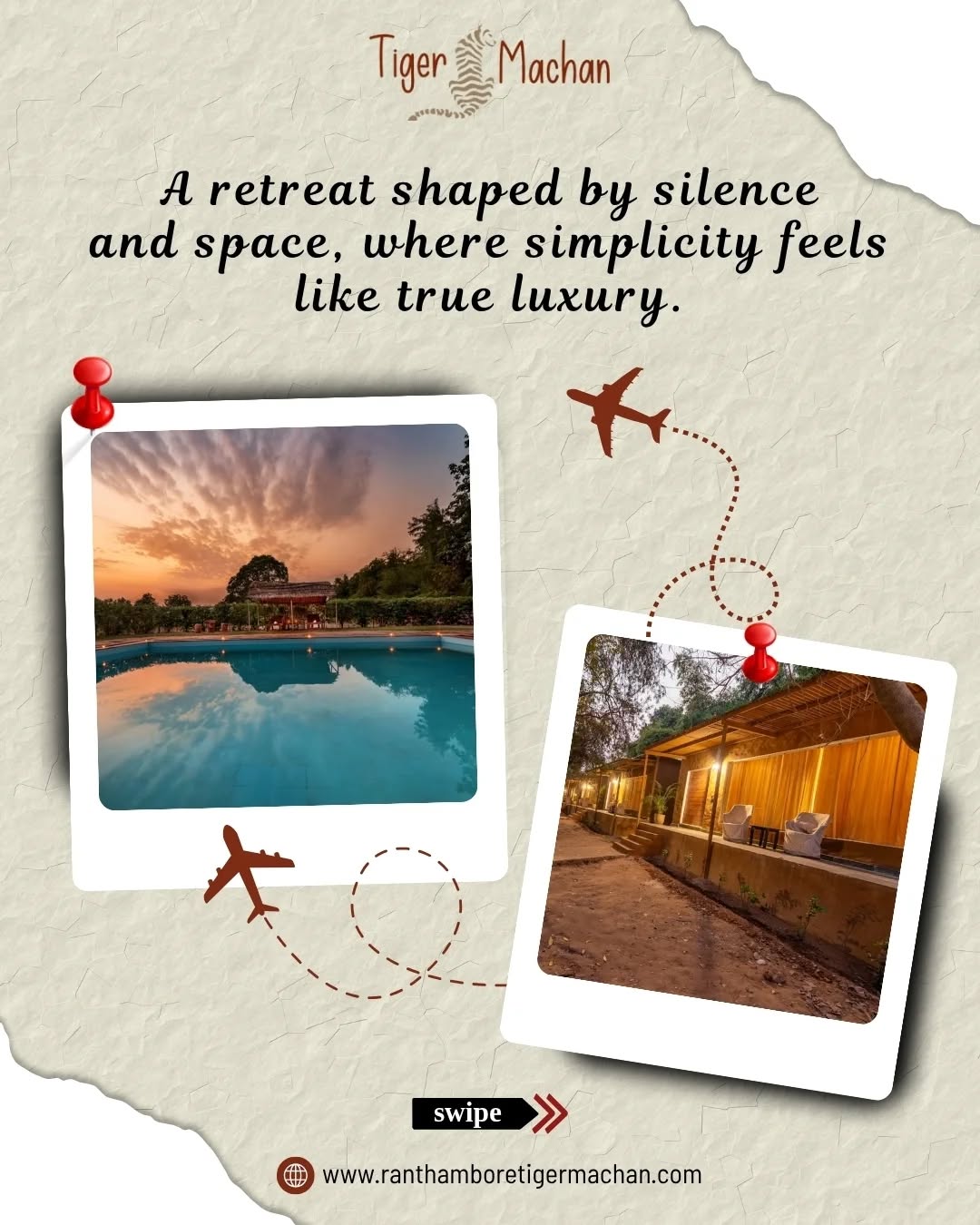 Where silence becomes luxury and nature feels like home. 🌿✨
At Tiger Machan Resort, every moment is designed to slow you down — from peaceful jungle mornings to starlit nights under endless skies. Experience comfort, calm, and the raw beauty of the wild, all in one unforgettable escape.
#tigermachanresort #jungleRetreat #wildlifeStay #luxuryresort #travelrajasthan