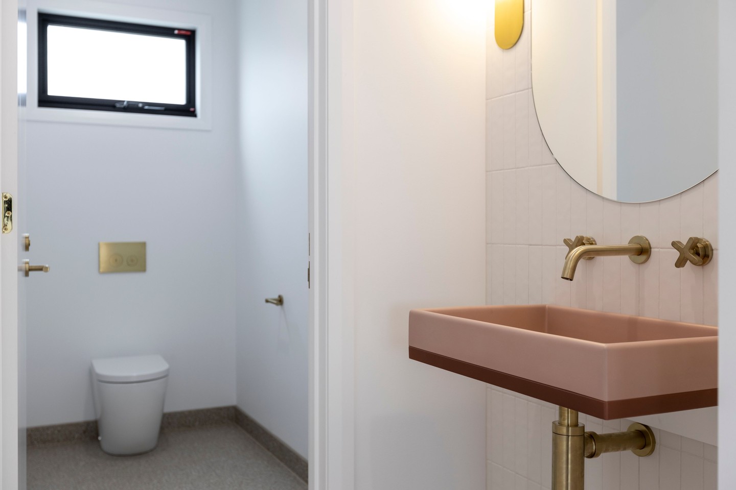 A powder room with real personality. ✨
The soft pink vanity, brass tapware and clean white finishes create a space that feels calm, fresh and a little unexpected. It’s a great reminder that even small rooms can make a big design statement.
Thoughtful detailing like this is all about balance. If you’re planning a renovation or custom home, get in touch and let’s shape a space that feels right for your lifestyle. 🏡