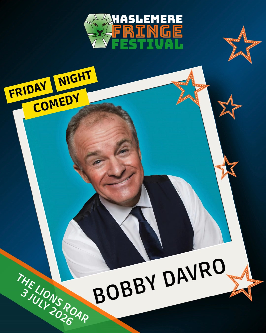 ✨👉BOBBY DAVRO JOINS OUR COMEDY LINE-UP👈✨
Come and see the legendary Bobby Davro and Bob Mills join our amazing comedy line-up on Friday 3 July!
To celebrate these amazing new additions, we're offering a 20% discount on 'Weekend Tickets' for this weekend only*!
You'll need to be quick though as these tickets are limited and are only available at this discounted rate until midnight on the 25 May (*subject to availability).
All you have to do is enter MAYMADNESS20 at the checkout to receive your 20% discount! 🥳
