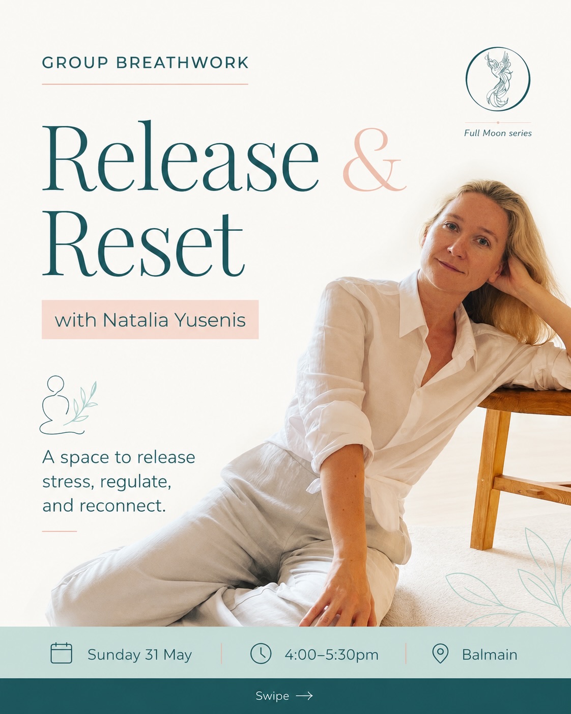 ✨ Transformation Breathwork Journey ✨
Sunday 31 May | 4:00pm
📍 Beattie Street Health Studio
Join us for an immersive transformational breathwork experience designed to help you release stored tension, regulate your nervous system, reconnect to your body, and create space for clarity, softness, and transformation.
Through guided conscious connected breathing, music, and integration, this journey supports emotional release, deeper self-awareness, and a deeper connection with yourself.
This is an invitation to harness the power of your breath and reconnect with yourself in a safe and supportive space.
What to expect:
• Guided transformational breathwork journey
• Nervous system regulation
• Emotional release + energetic reset
• Integration + reflection
No experience necessary — just come as you are.
Check out the booking link in bio to reserve your spot 🤍
#breathwork #breathworkhealing #anxietyreliever #balmain #stressrelease