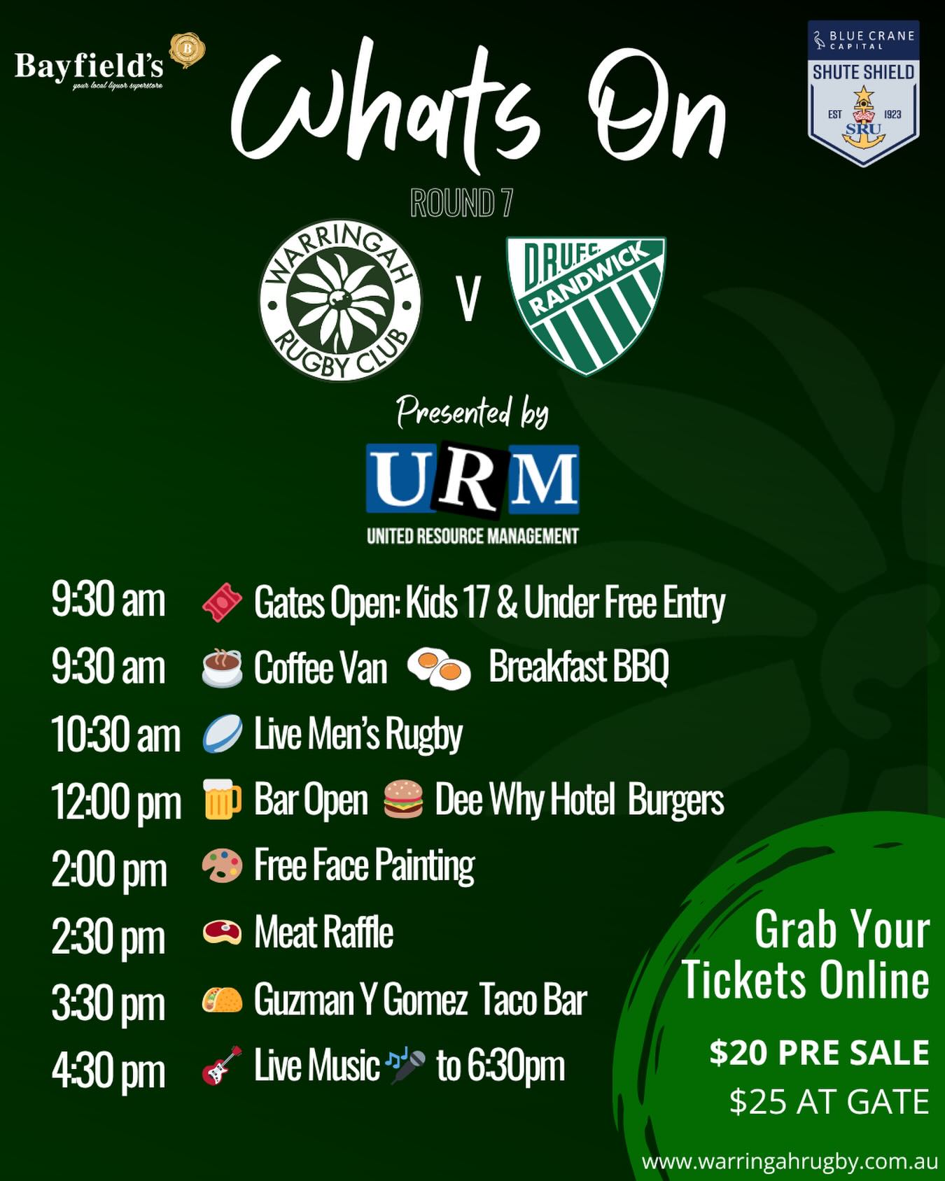 ☀️Game Day! #SaturdayisRatsDay
What’s on at 🐀 Park tomorrow? It’s the URM Cup presented by @urm_group !
- 🎟️ Kids 17 & Under Free Entry
- 🏉 Live Colts, Women’s & Men’s Rugby
- ☕️Coffee Van
- 🌭BBQ & 🍻Beverages
- 🎨 Face Painting
- 🍔 @deewhyhotel Burgers
- 🌮 @guzmanygomez Taco Bar
- 🎸Live Music 🎤
Down to Rat Park with the family! A great afternoon out 😎