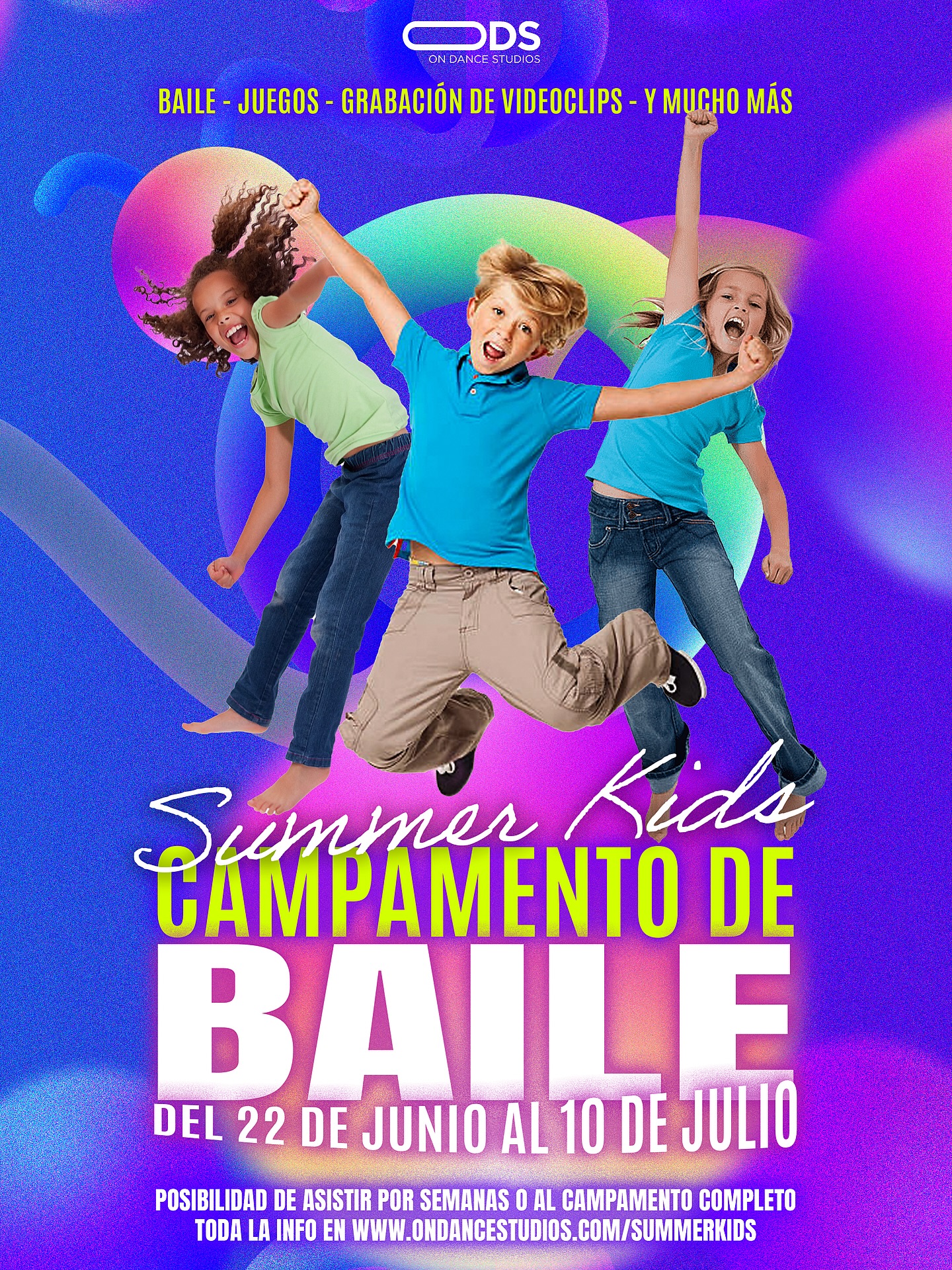 ☀️VUELVE NUESTRO CAMPAMENTO DE BAILE SUMMER KIDS!🍉
Si buscas una forma divertida, creativa y diferente de que tus peques disfruten las mañanas de verano… ¡ya está aquí nuestro esperado Campamento Summer Kids! 💜✨
Del 22 de junio al 10 de julio, vivirán una experiencia llena de diversión:
🎵 Baile
🤳 Coreografías Trend de TikTok
🎬 Grabación de videoclips
🎨 Ejercicios de Creatividad Coreográfica
🎭 Juegos y dinámicas de baile
⭐ ¡Y muchísimo más!
Un campamento pensado para que hagan amigos, se diviertan, desarrollen su creatividad y sigan disfrutando de la danza incluso en vacaciones 🌈
📍Posibilidad de asistir por semanas o al campamento completo.
👦👧 Abierto para alumnado ODS y externo
⏰ Horario de mañana de 10h a 14h.
📲 Reserva ya tu plaza: 955 32 17 37 / 640 22 20 94
📩 info@ondancestudios.com
🌐 www.ondancestudios.com/summerkids
#SummerKids #CampamentoDeBaile #OnDanceStudios #baile #CampamentoDeVerano