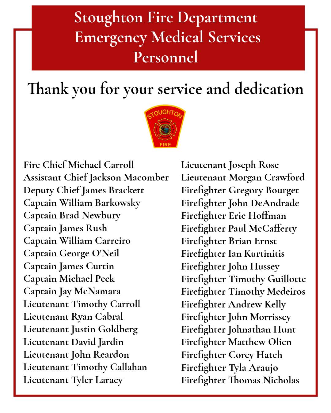 In recognition of National EMS Week, the Stoughton Fire Department extends its appreciation to our dedicated Emergency Medical Services personnel and all others across the country. Thank you for all your service and dedication.
#SFD #EMSweek #EMS