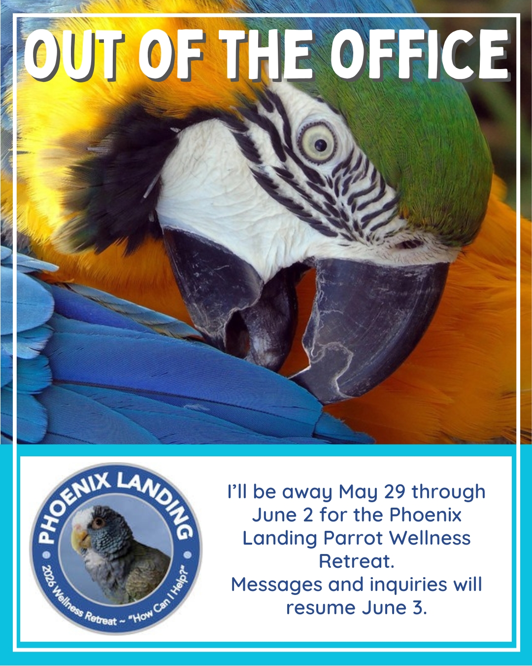 Quick note for the community.
I will be at the Phoenix Landing Parrot Wellness Retreat in North Carolina from May 29 through June 2. This is a continuing education event focused on avian health, behavior, and welfare.
During that time, no inquiries, messages, or requests will be answered. Everything resumes June 3.
Attending events like this is part of how I stay current on best practices for the birds in my care. It is also a chance to connect with other professionals doing this work at a high level.
Summer boarding spots are still going. If you have not booked yet, now is the time.
#BirdGirlPetServices #ExoticPetCare #PhoenixLanding #AvianCare #LongIslandPets