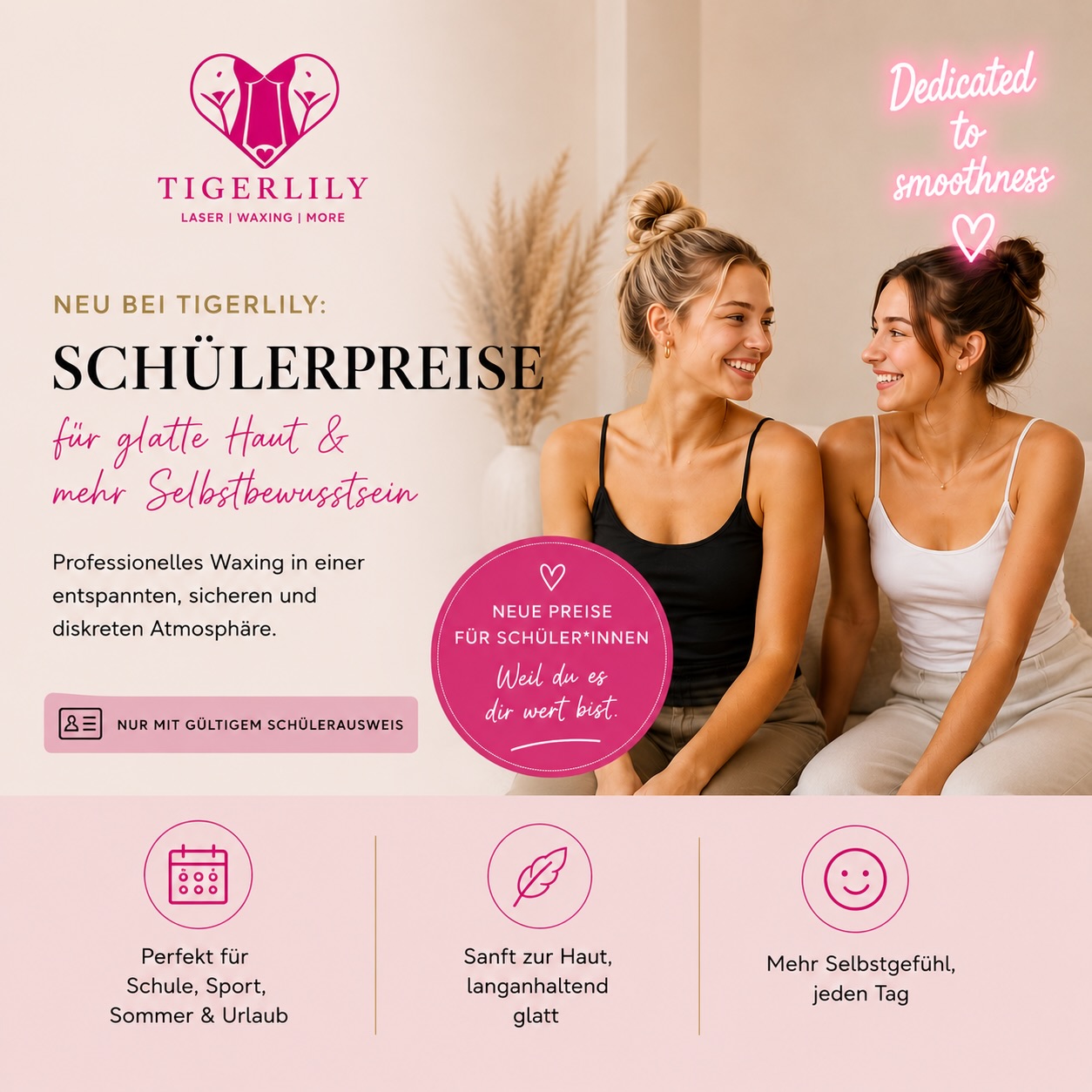 ✨ Das erste Mal Waxing muss nicht peinlich sein.
Bei uns stehen Vertrauen, Respekt & Wohlfühlen an erster Stelle 💗
Deshalb gibt es jetzt bei Tigerlily spezielle Schülerpreise ✨
Perfekt für Sommer, Sport, Urlaub oder einfach fürs eigene Wohlgefühl.
🫶 Viele Eltern kommen gemeinsam mit ihren Teenagern – und genau das lieben wir.
Wir nehmen uns Zeit, erklären alles in Ruhe und sorgen für eine entspannte Atmosphäre.
🎓 Schülerpreise nur mit gültigem Schülerausweis.
📍Berlin Charlottenburg
💌 Termine online buchbar
#teenagegirls #teenager #berlin #beauty #selflove