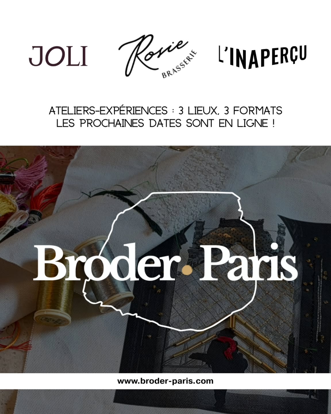 Les prochaines dates de Broder Paris sont en ligne !
Nous serions très heureuses de vous recevoir du 11 au 13 juin au 42 rue du Cherche-Midi, Paris 6e, pour vous présenter ce nouveau projet imaginé autour de Paris, de la broderie et du temps partagé.
– jeudi 11 juin de 14h à 17h
– vendredi 12 juin de 12h à 20h
– samedi 13 juin de 12h à 18h
Voir Paris autrement.
Broder une photographie, ralentir un peu, regarder autrement ce que l’on traverse chaque jour trop vite..
Broder Paris est une série d’ateliers-expériences autour du geste, de la transmission et du temps partagé.
Différents formats, plusieurs lieux parisiens choisis avec soin, des journées immersives, des tea times, des visites et des moments de création pensés comme une parenthèse dans le rythme de la ville.
Les premières expériences débuteront dès le 9 juillet, en petits groupes et avec un nombre de places volontairement limité.
Informations, formats et réservations via le lien en bio.
#BroderParis
#PalmyreParis
#ParisExperience
#ArtisanatDart
#MadeInParis
The upcoming Broder Paris dates are now online.
We would be very happy to welcome you from June 11 to June 13 at 42 rue du Cherche-Midi, Paris 6, to introduce this new project imagined around Paris, embroidery and shared time.
– Thursday, June 11 — 2pm to 5pm
– Friday, June 12 — 12pm to 8pm
– Saturday, June 13 — 12pm to 6pm
Seeing Paris differently.
Embroidering a photograph, slowing down for a moment, paying attention to what we usually rush past every day.
Broder Paris is a series of immersive embroidery experiences centered around gesture, transmission and shared time.
Different formats, carefully chosen Parisian places, immersive days, tea times, visits and creative moments imagined as a pause within the rhythm of the city.
The first experiences will begin on July 9, in small groups with a deliberately limited number of places.
Information, formats and bookings via the link in bio.