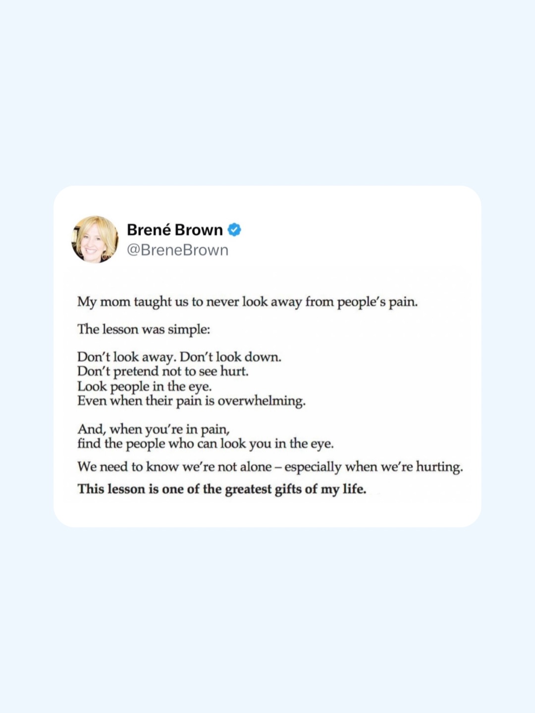I’ve been thinking a lot lately about what it means not to look away or shy away from other people‘s pain. How do we sit in it, be with it, and truly stay present?
With our family members who are hurting or facing the end of life. With our children. With our patients.
Learning to sit with what’s hard and not turn away continues to be one of the greatest lessons of my life, too.