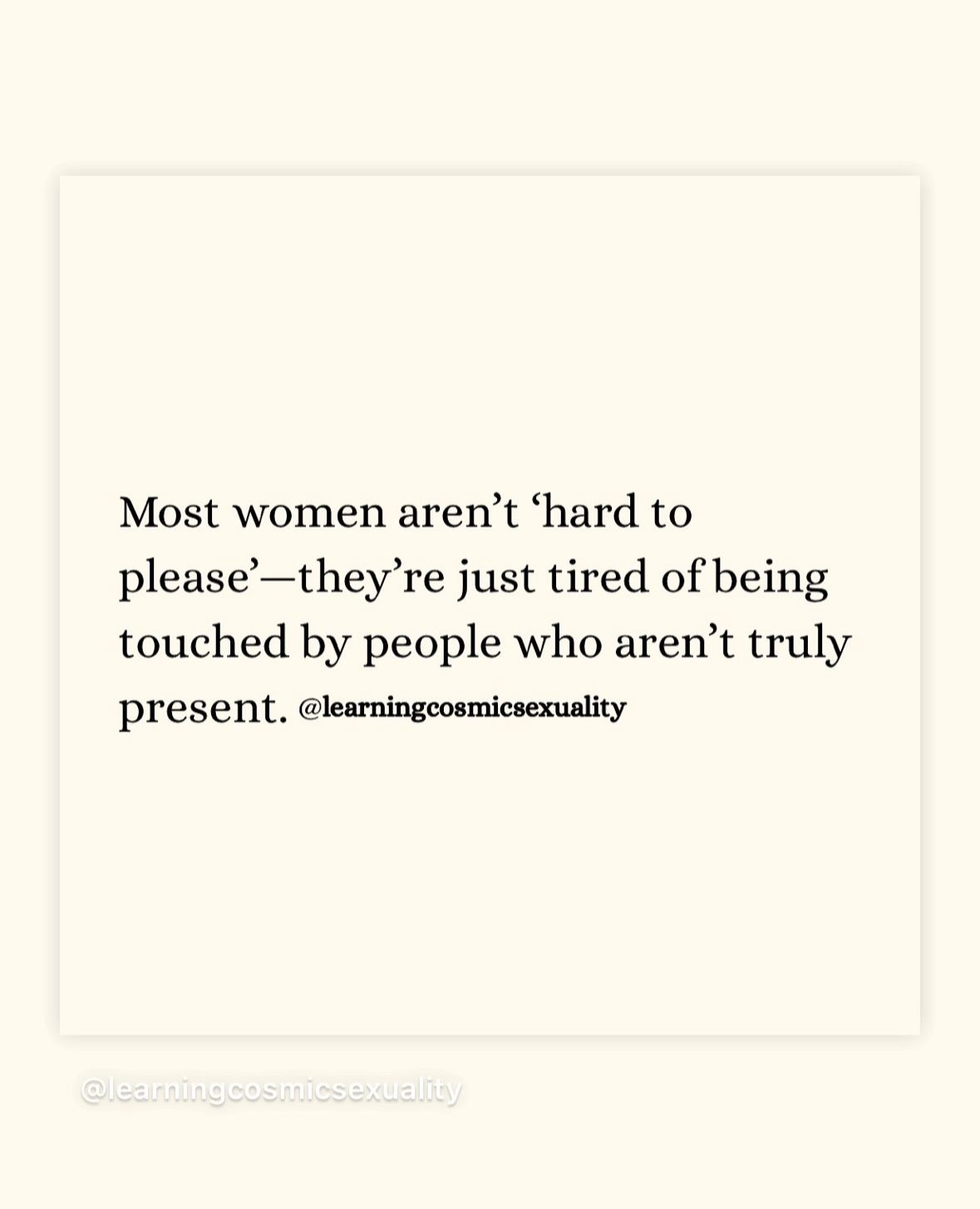 Most women aren’t “hard to please.”
They’re exhausted from being touched by people who aren’t actually there. OR in ways that aren’t for them.
So much of my work with clients isn’t about learning new techniques, it’s about relearning presence. Slowing down. Feeling into the body. Letting go of fawning, people-pleasing, or performing desire in ways that disconnect us from ourselves.
When someone advocates for their needs instead of overriding them?
That’s not selfish...that’s embodied consent. And honestly it’s hot!
One of the things I teach often surprises people:
your throat and your pelvic floor are deeply connected.
When your voice is tight, quiet, or silenced, your pelvis often mirrors that holding. Liberating pleasure isn’t just about touch, it’s about expression, breath, sound, and allowing yourself to take up space.
Authentic sex isn’t about how it looks or whether it checks some imaginary box.
It’s about engaging in sex that reflects what you need, want, and desire in this moment.
Authentic sex meets you where you’re at. It changes as you change. And it always centers your truth.
If this resonates, your body is communicating. And it deserves to be listened to.
Visit my website for more information
///
#SomaticSexEducation
#EmbodiedPleasure
#AuthenticSex
#ConsentIsSexy
#PresenceOverPerformance
NervousSystemHealing
TraumaInformedSex
PleasureIsPolitical
SexPositiveWomen
BodyLedWisdom
EroticSafety
ReclaimYourDesire
SexEdForTheModernBed